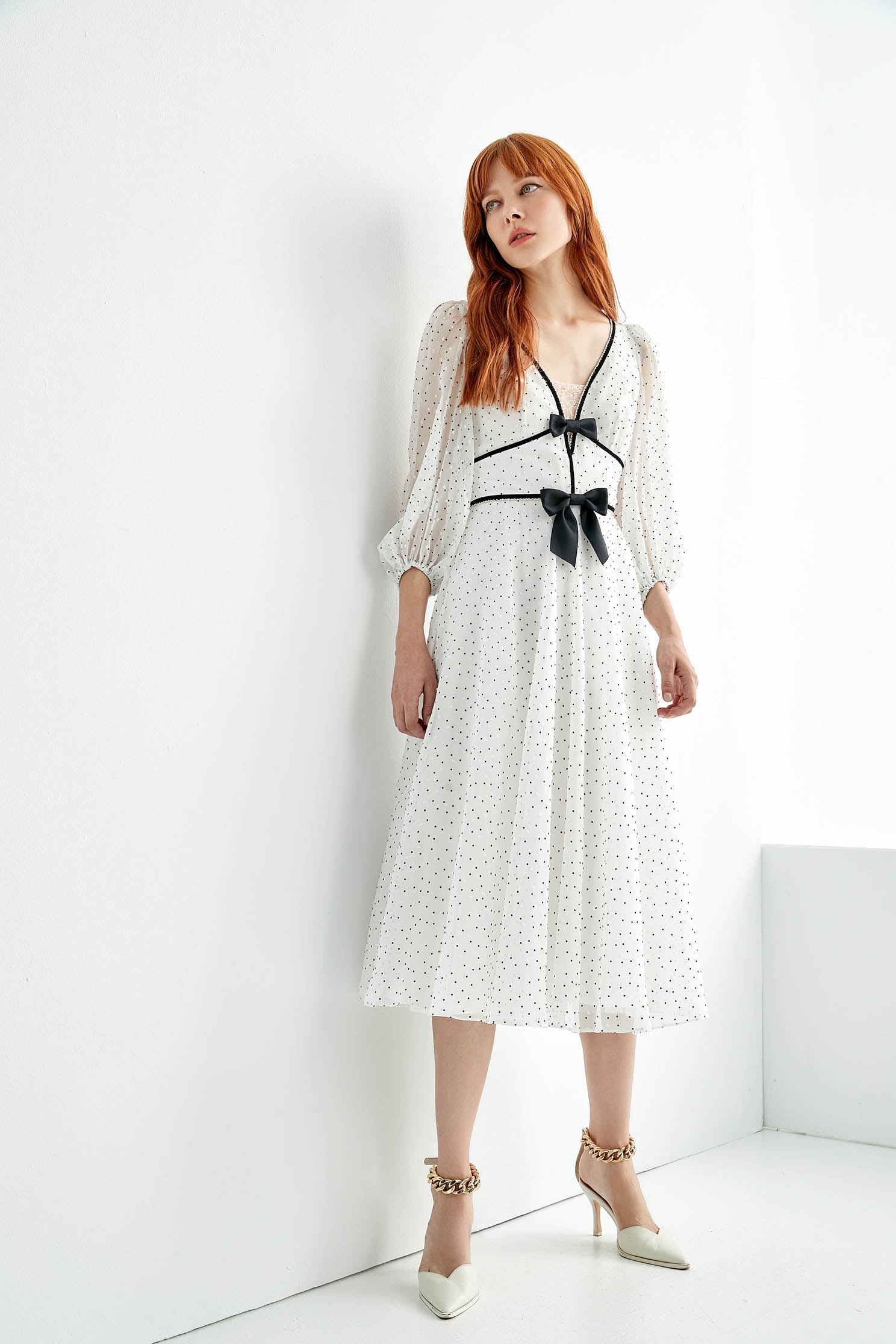 Dotted Chiffon V-neck DressPolka dot chiffon dress,cocktaildresses,Evening dresses,Season (AW) Look,Chiffon