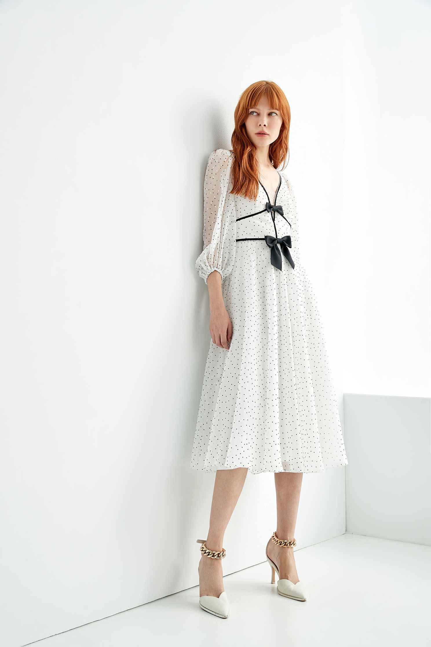 Dotted Chiffon V-neck DressPolka dot chiffon dress,cocktaildresses,Evening dresses,Season (AW) Look,Chiffon