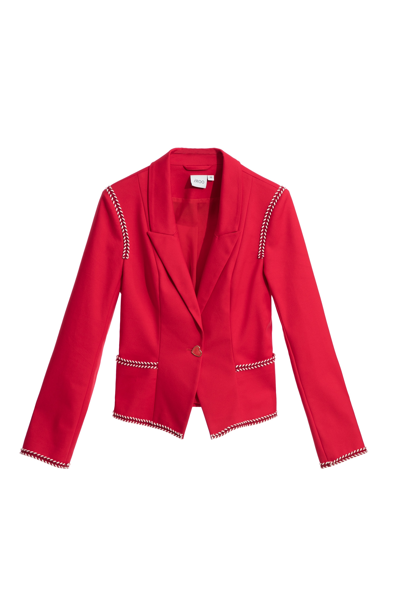 Red Blazer With Braided Ribbon Trim DetailRed Blazer With Braided Ribbon Trim Detail,Jackets,Outerwear,Season (AW) Look,Blazers