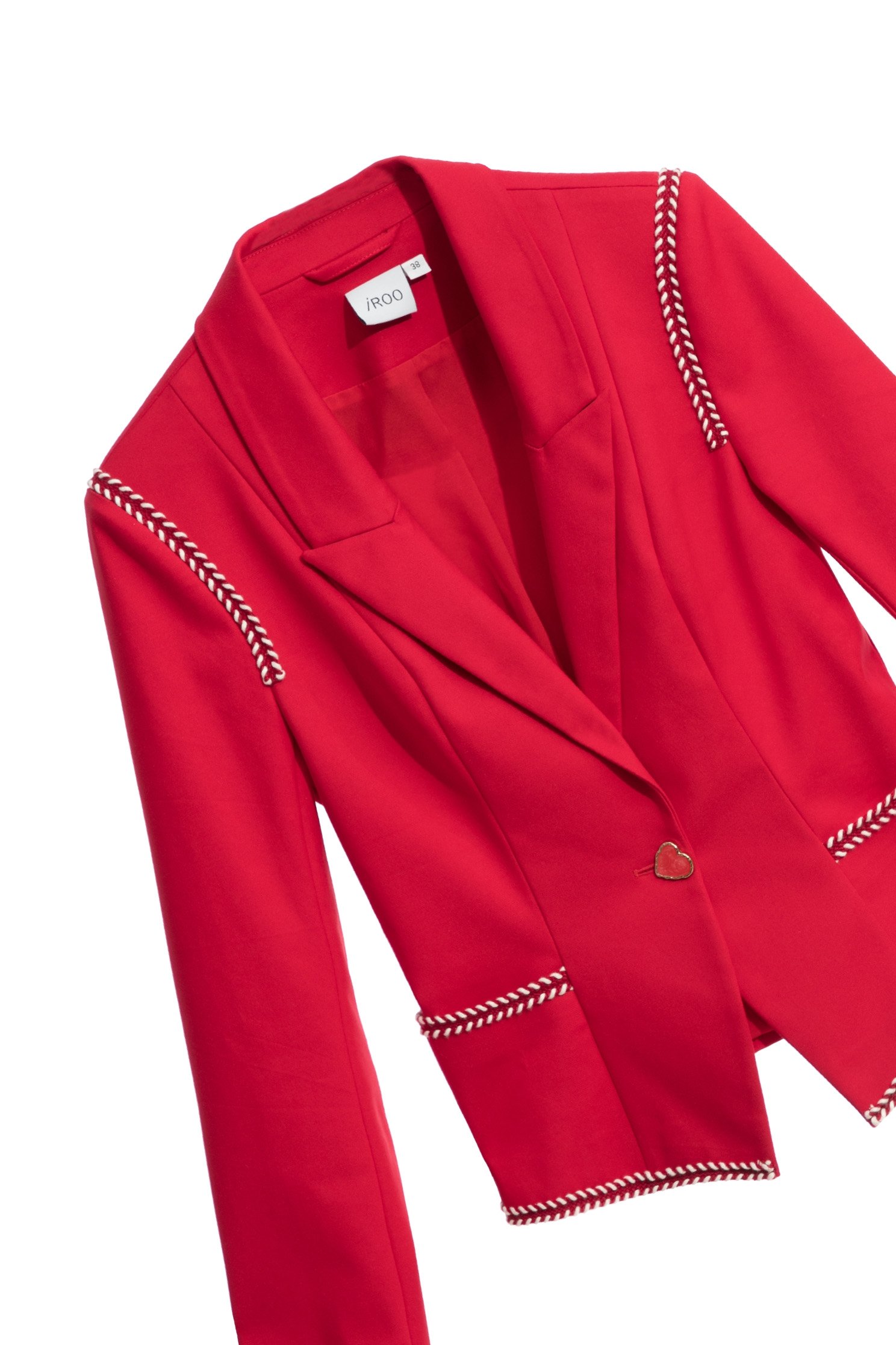 Red Blazer With Braided Ribbon Trim DetailRed Blazer With Braided Ribbon Trim Detail,Jackets,Outerwear,Season (AW) Look,Blazers