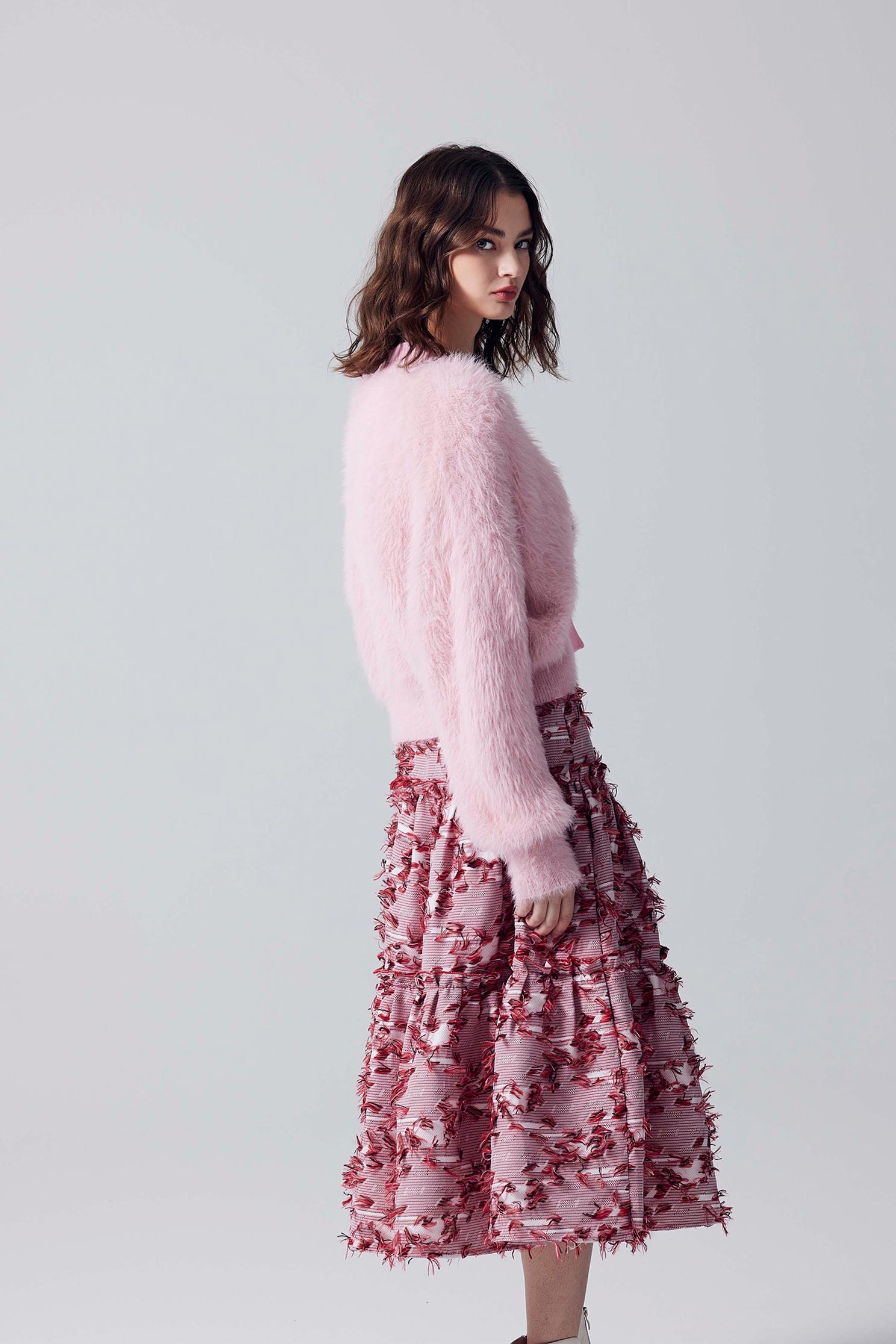 Pink Mohair Knit CardiganPink Mohair Knit Cardigan,Outerwear,Season (AW) Look,Knitted,Knitted coats