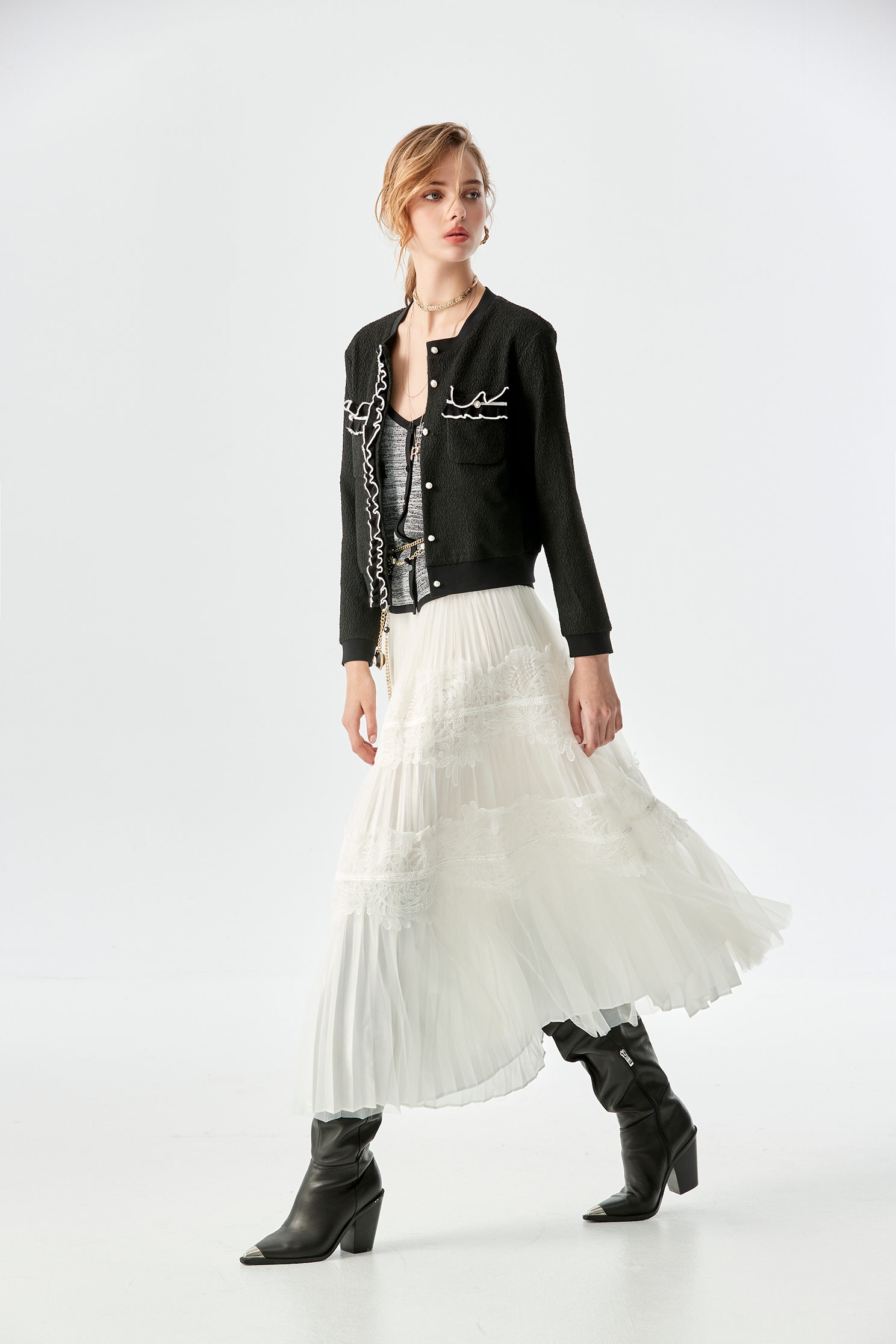 Pleated Skirt With Lace DetailPleated Skirt With Lace Detail,Season (AW) Look,Lace,Midi skirts