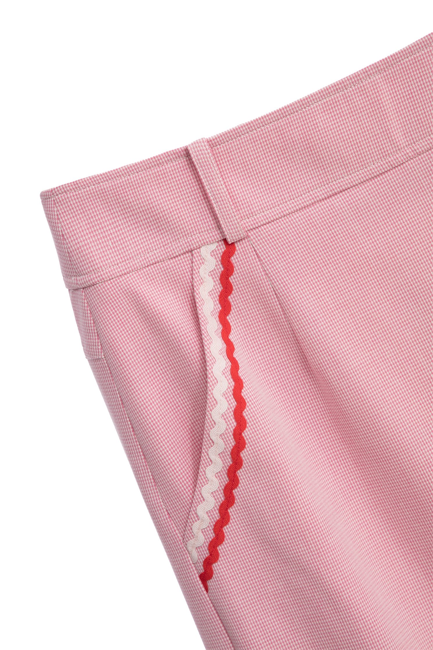 Pink Pencil Skirt With Contrast Trim DetailPink Pencil Skirt With Contrast Trim Detail,Plaid,Season (AW) Look,Pencil skirts,Midi skirts