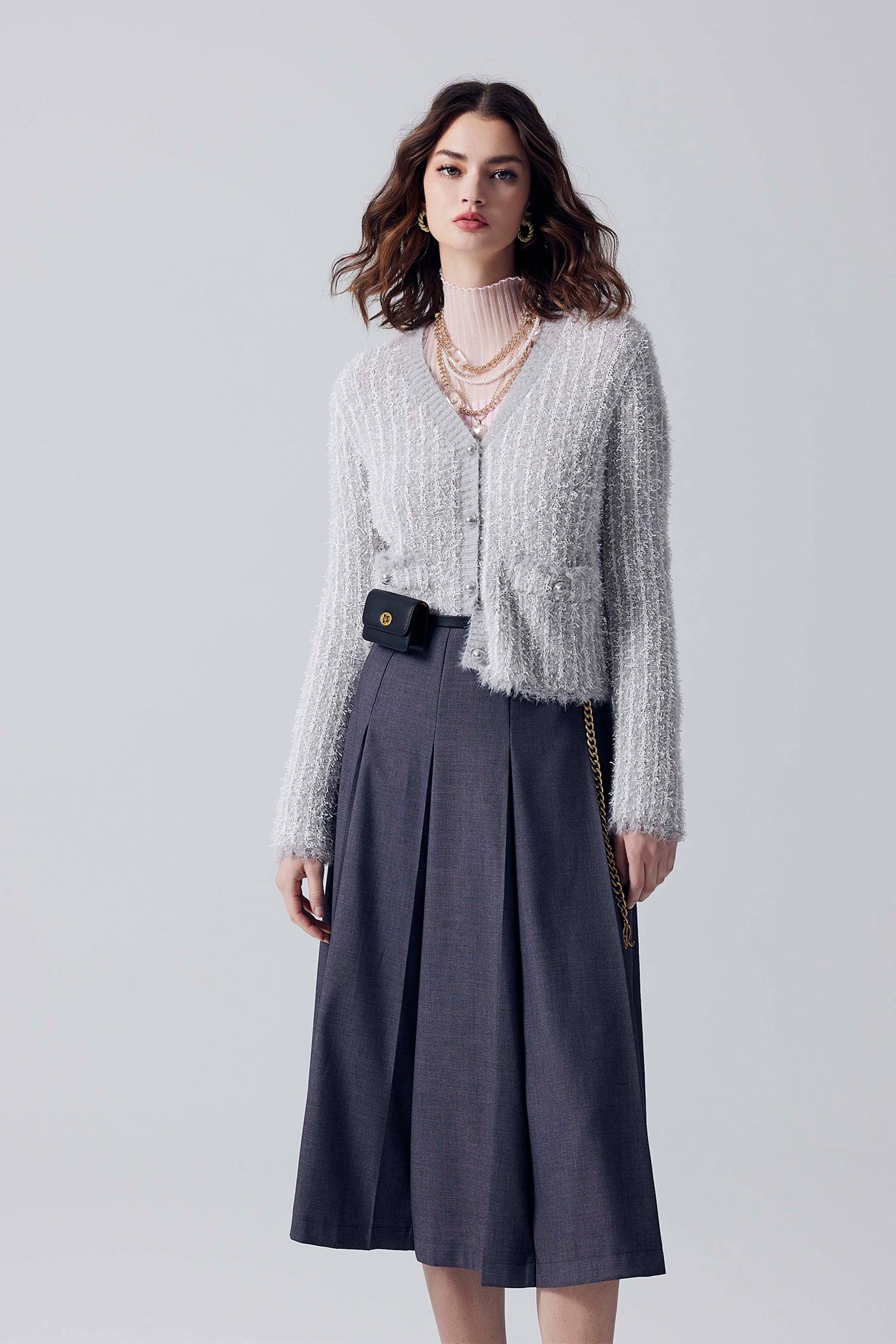 Basic Grey Pleated Midi SkirtBasic Grey Pleated Midi Skirt,A-Line skirts,Season (AW) Look,Midi skirts