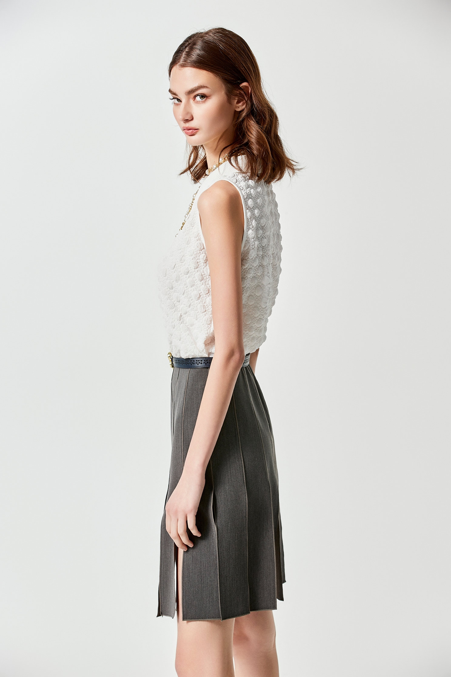 Grey Multi Slits Panelled SkirtGrey Multi Slits Panelled Skirt,Season (SS) Look,Mini skirts