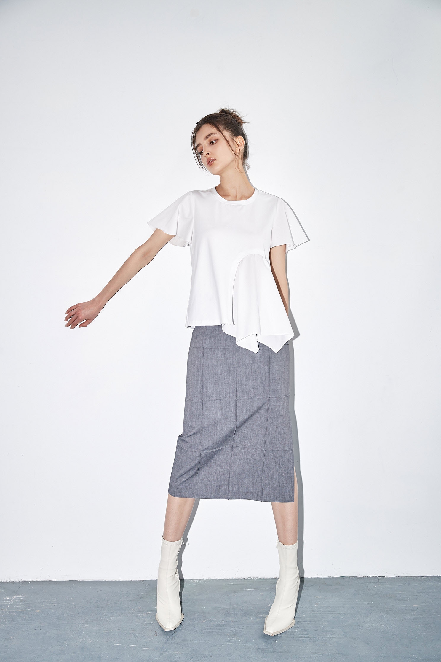 Basic Grey Skirt With Side SlitNarrow skirt with checked design,Plaid,Season (AW) Look,Pencil skirts,Midi skirts