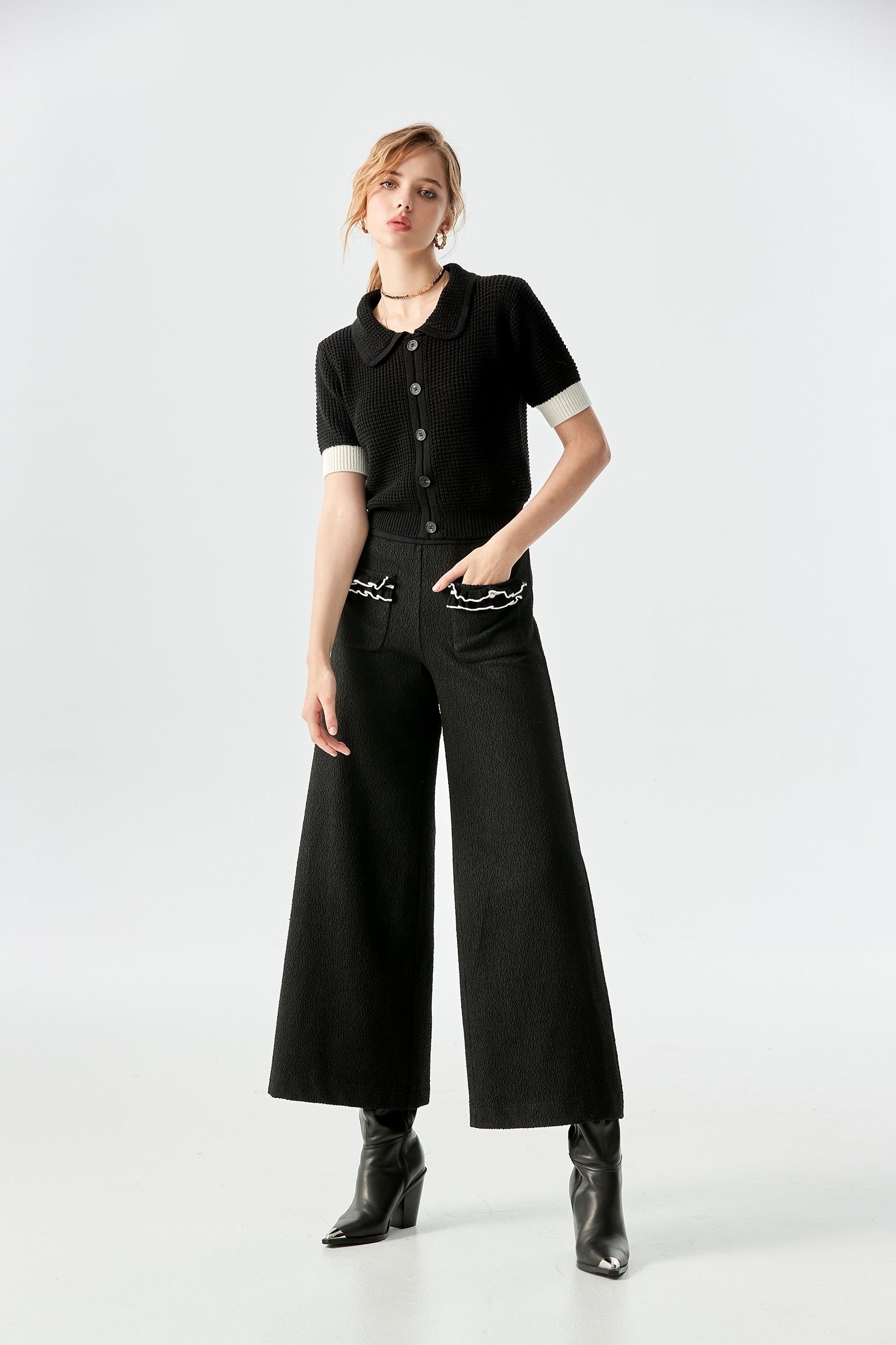 Elastic Waist Wide Leg PantsElastic Waist Wide Leg Pants,Culottes,Season (AW) Look,Culottes,Knitted,Pants