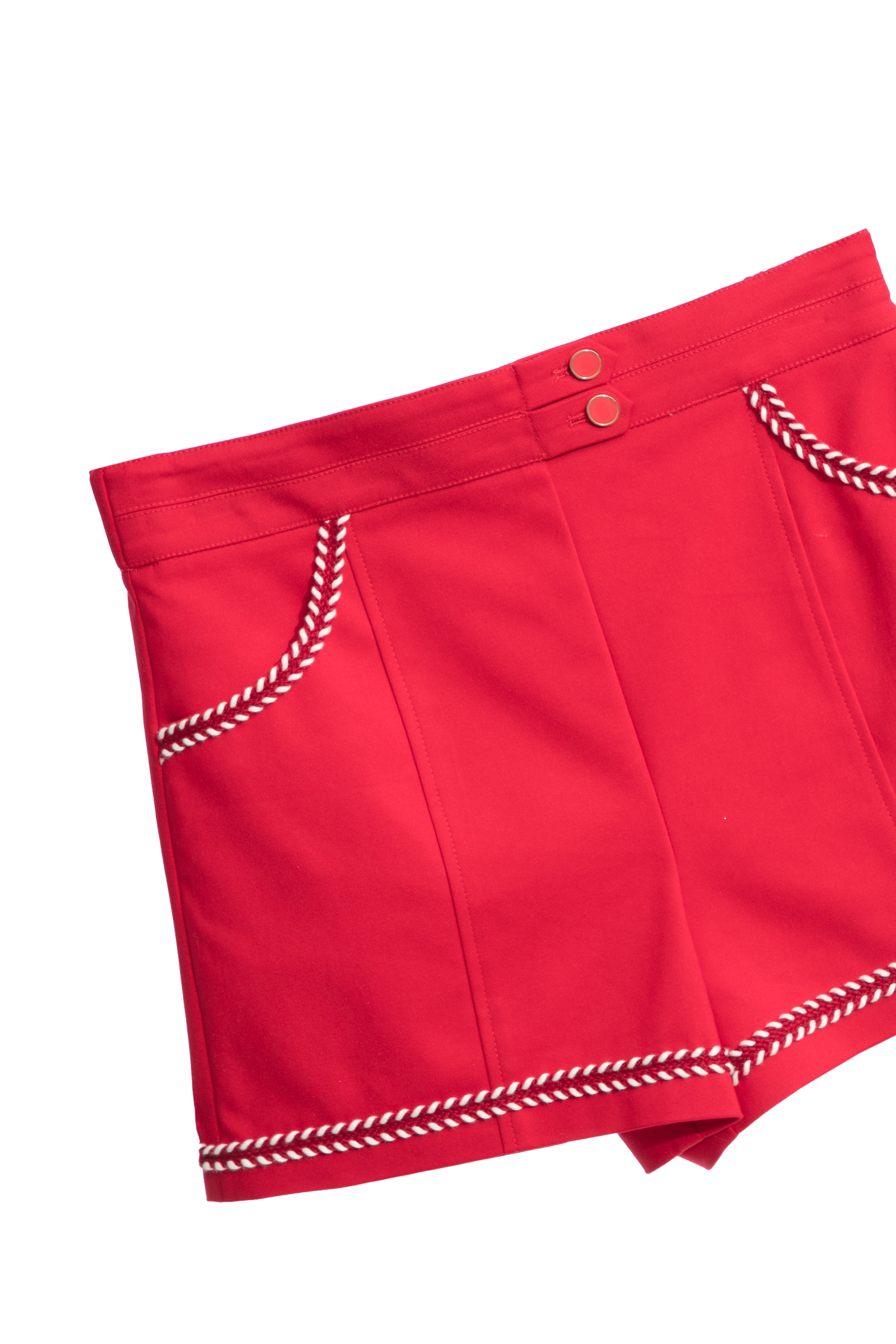 Red Shorts With Braided Ribbon Trim DetailRed Shorts With Braided Ribbon Trim Detail,Shorts,Season (AW) Look