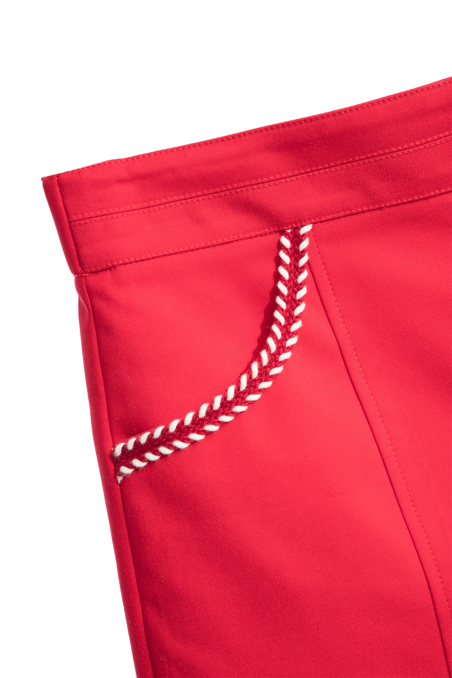 Red Shorts With Braided Ribbon Trim DetailRed Shorts With Braided Ribbon Trim Detail,Shorts,Season (AW) Look