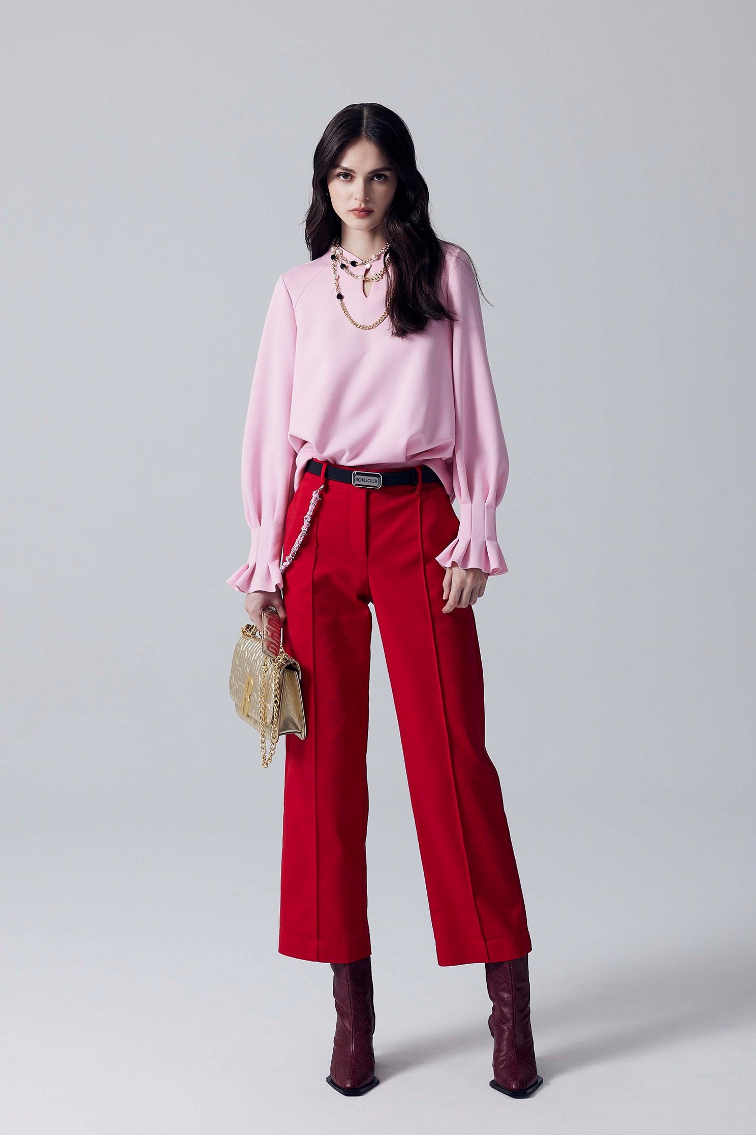 Straight Cut Pants With Braided Ribbon Chain AccessoryStraight Cut Pants With Braided Ribbon Chain Accessory,Season (AW) Look,Skinny pants,Skinny pants,Pants