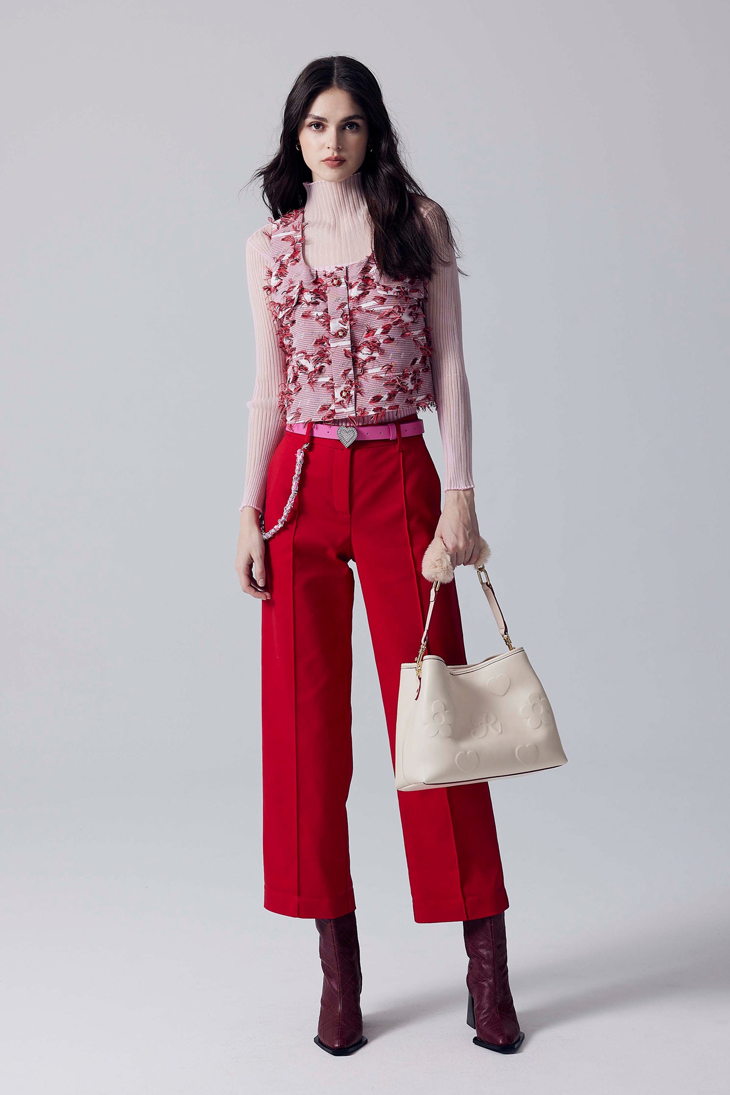 Straight Cut Pants With Braided Ribbon Chain AccessoryStraight Cut Pants With Braided Ribbon Chain Accessory,Season (AW) Look,Skinny pants,Skinny pants,Pants