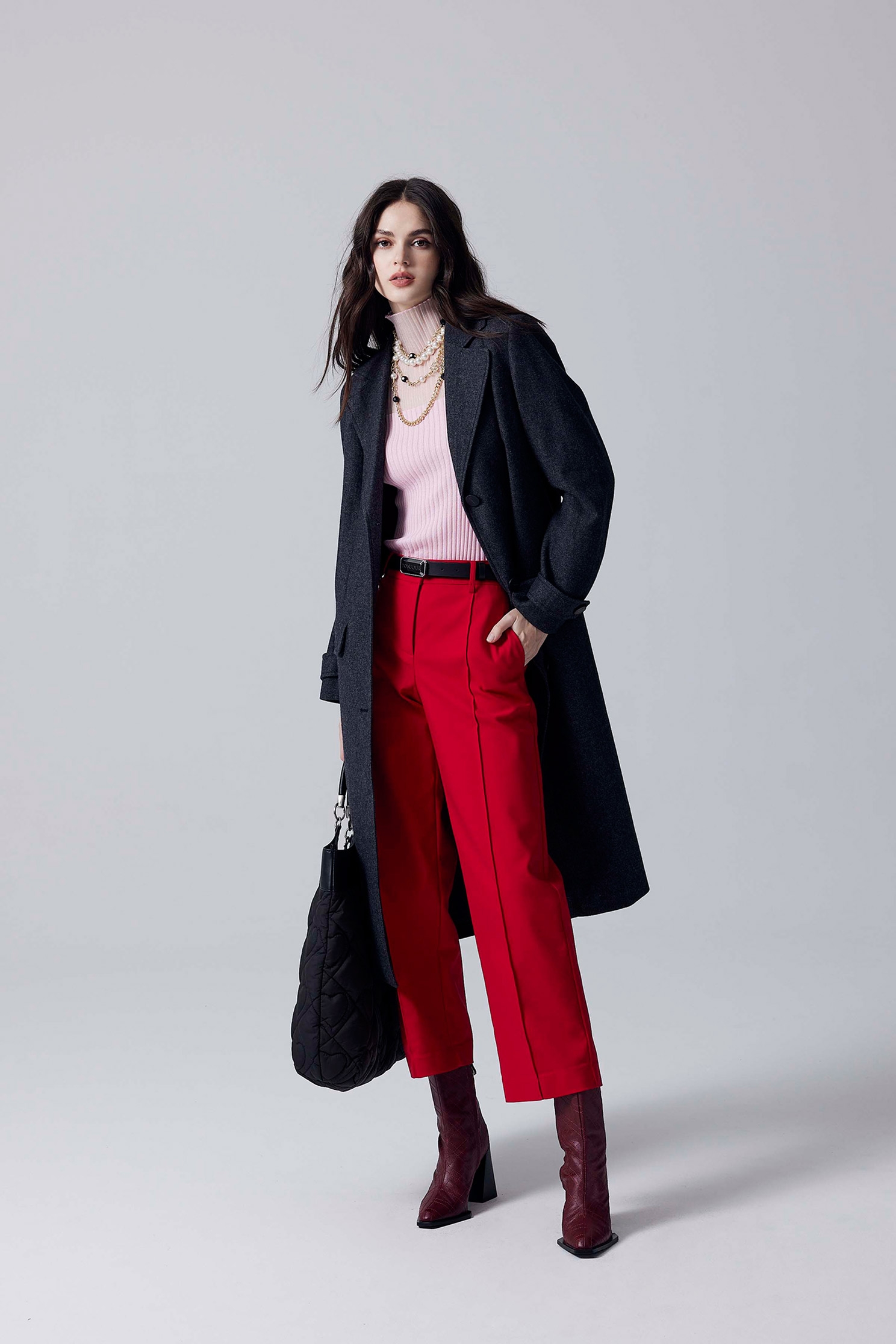 Straight Cut Pants With Braided Ribbon Chain AccessoryStraight Cut Pants With Braided Ribbon Chain Accessory,Season (AW) Look,Skinny pants,Skinny pants,Pants