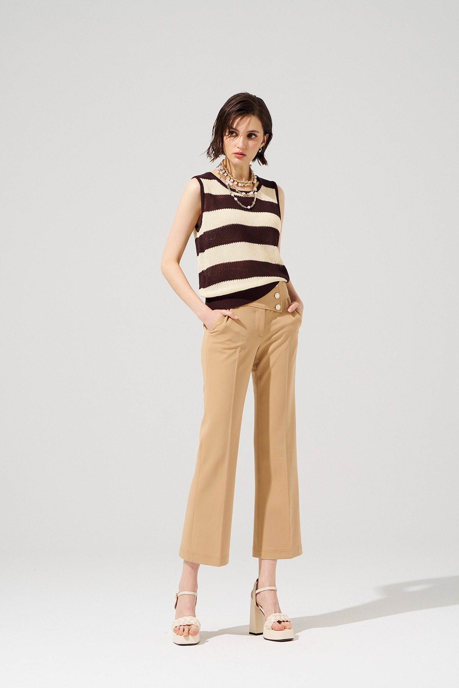 Asymmetric Waistband Boot Leg PantsAsymmetric Waistband Boot Leg Pants,Season (SS) Look,Tailored pants