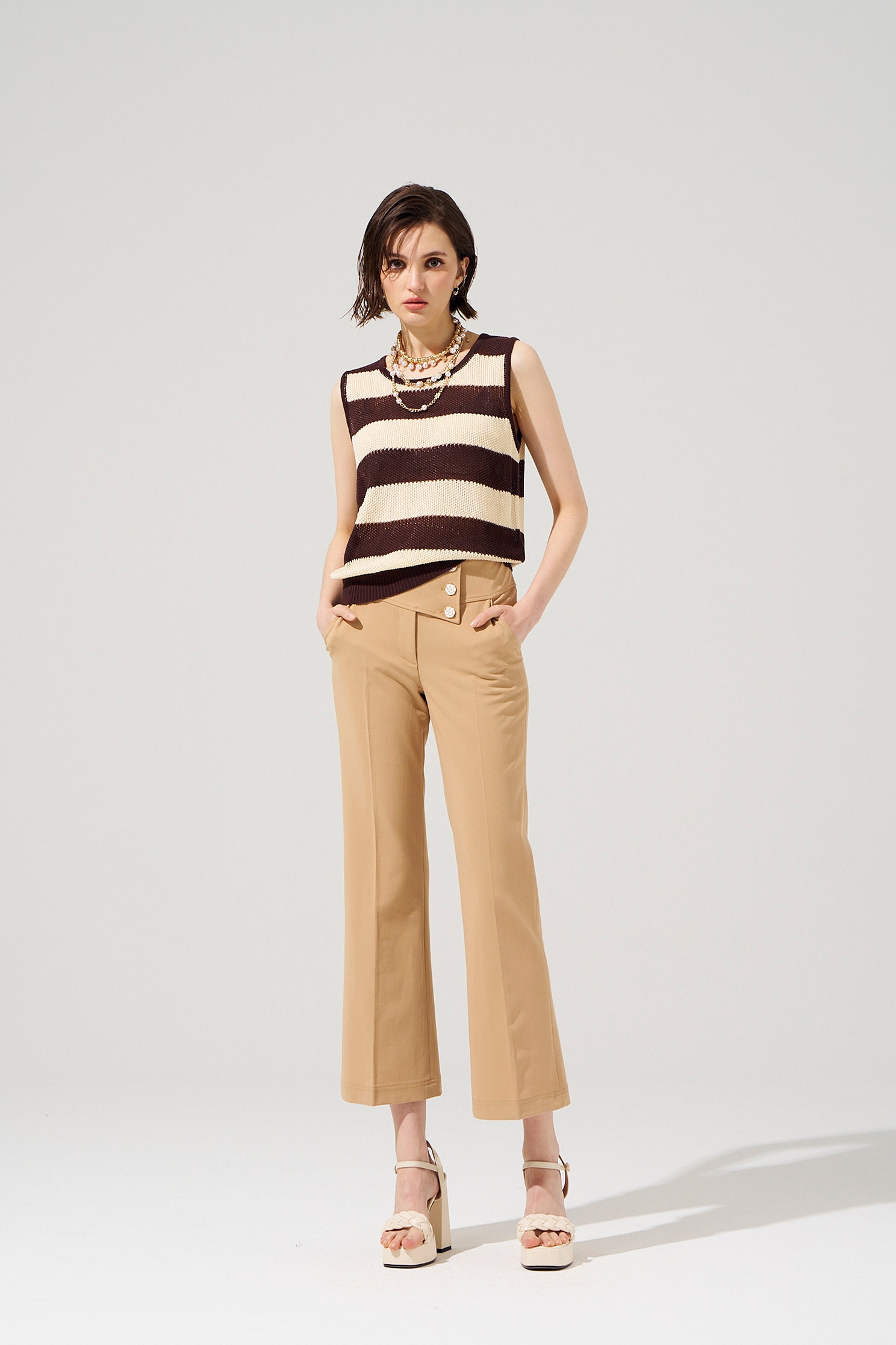 Asymmetric Waistband Boot Leg PantsAsymmetric Waistband Boot Leg Pants,Season (SS) Look,Tailored pants