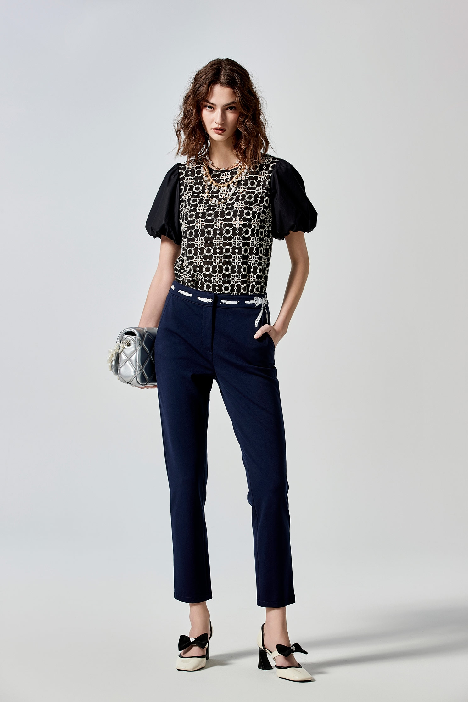 Slim Fit Pants With Waistband Graphic DetailSlim Fit Pants With Waistband Graphic Detail,Season (SS) Look,Skinny pants,bows,Skinny pants,Pants