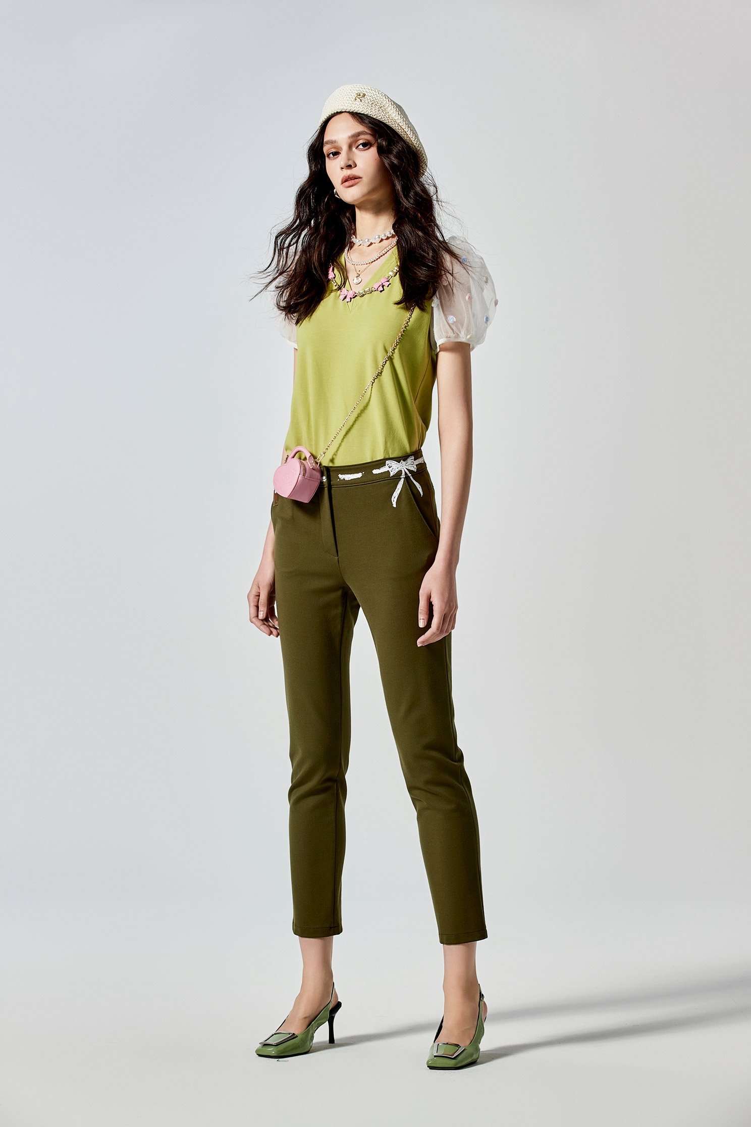 Slim Fit Pants With Waistband Graphic DetailSlim Fit Pants With Waistband Graphic Detail,Season (SS) Look,Skinny pants,bows,Skinny pants,Pants