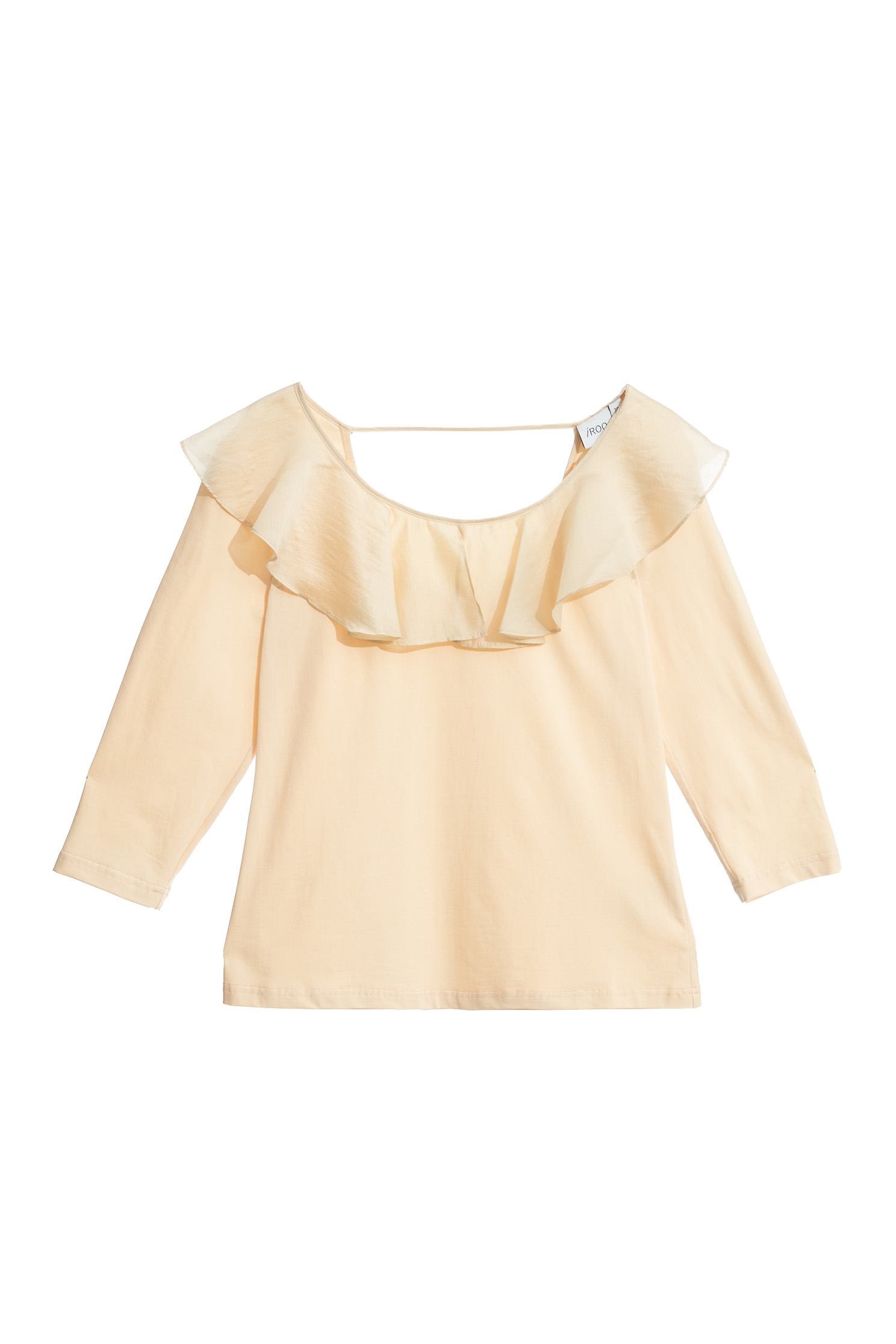 Flounce Neckline With 3/4 Sleeve TeeFlounce Neckline With 3/4 Sleeve Tee,T-shirts,Tops,Season (AW) Look