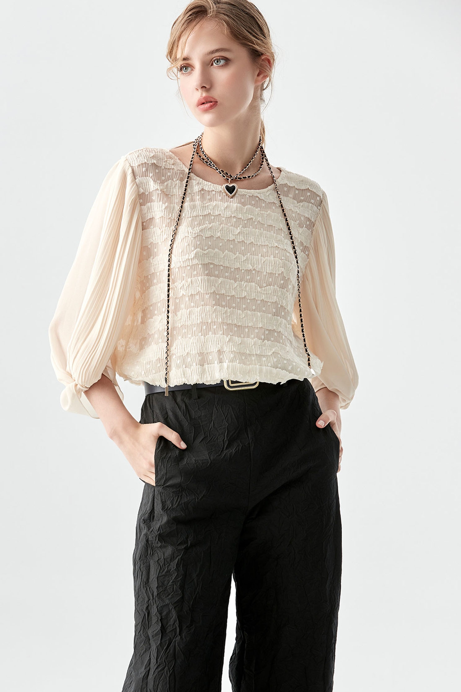 Pleated Ruffle Chiffon TopPleated Ruffle Chiffon Top,Tops,Under shirts,Season (AW) Look,Chiffon