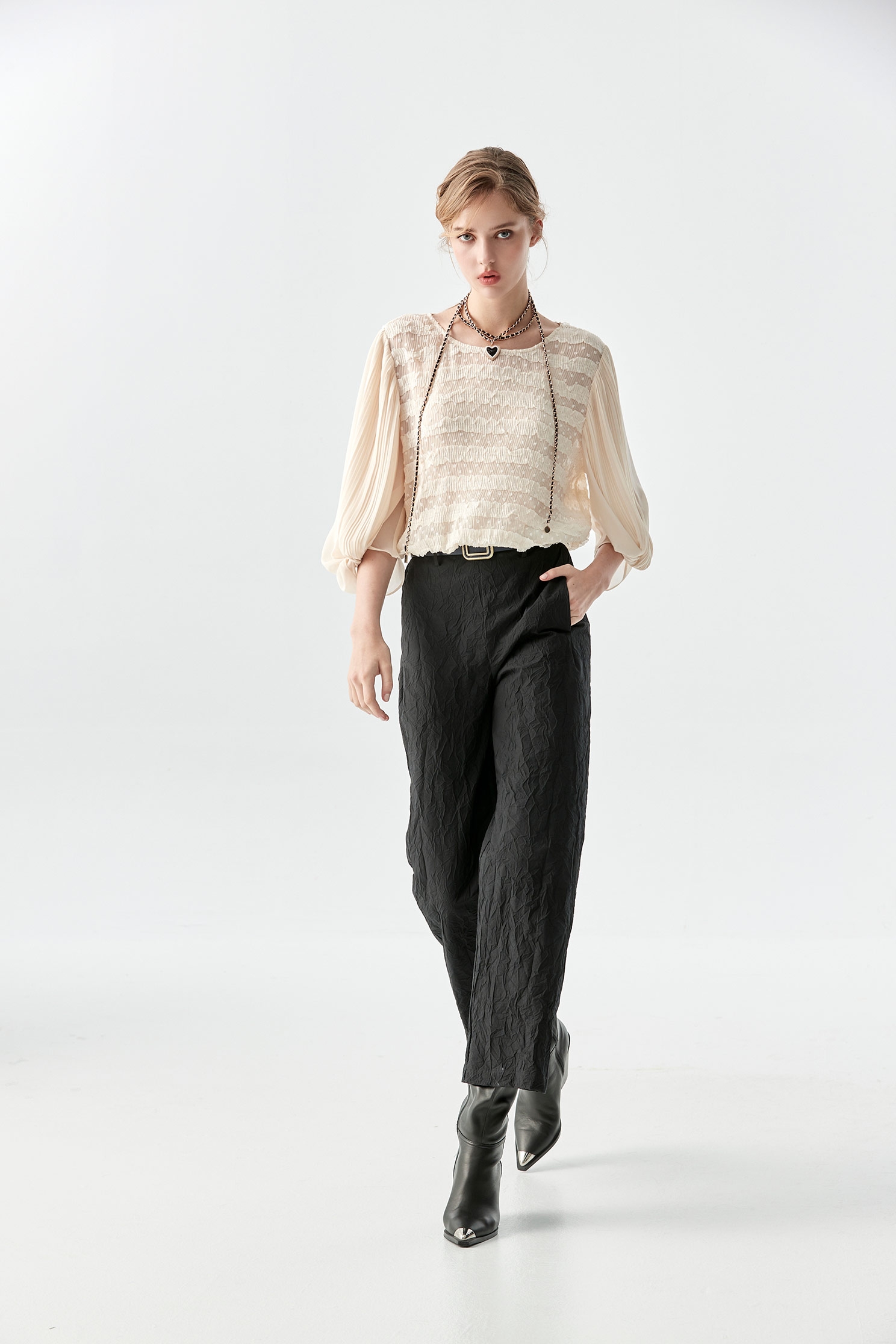 Pleated Ruffle Chiffon TopPleated Ruffle Chiffon Top,Tops,Under shirts,Season (AW) Look,Chiffon