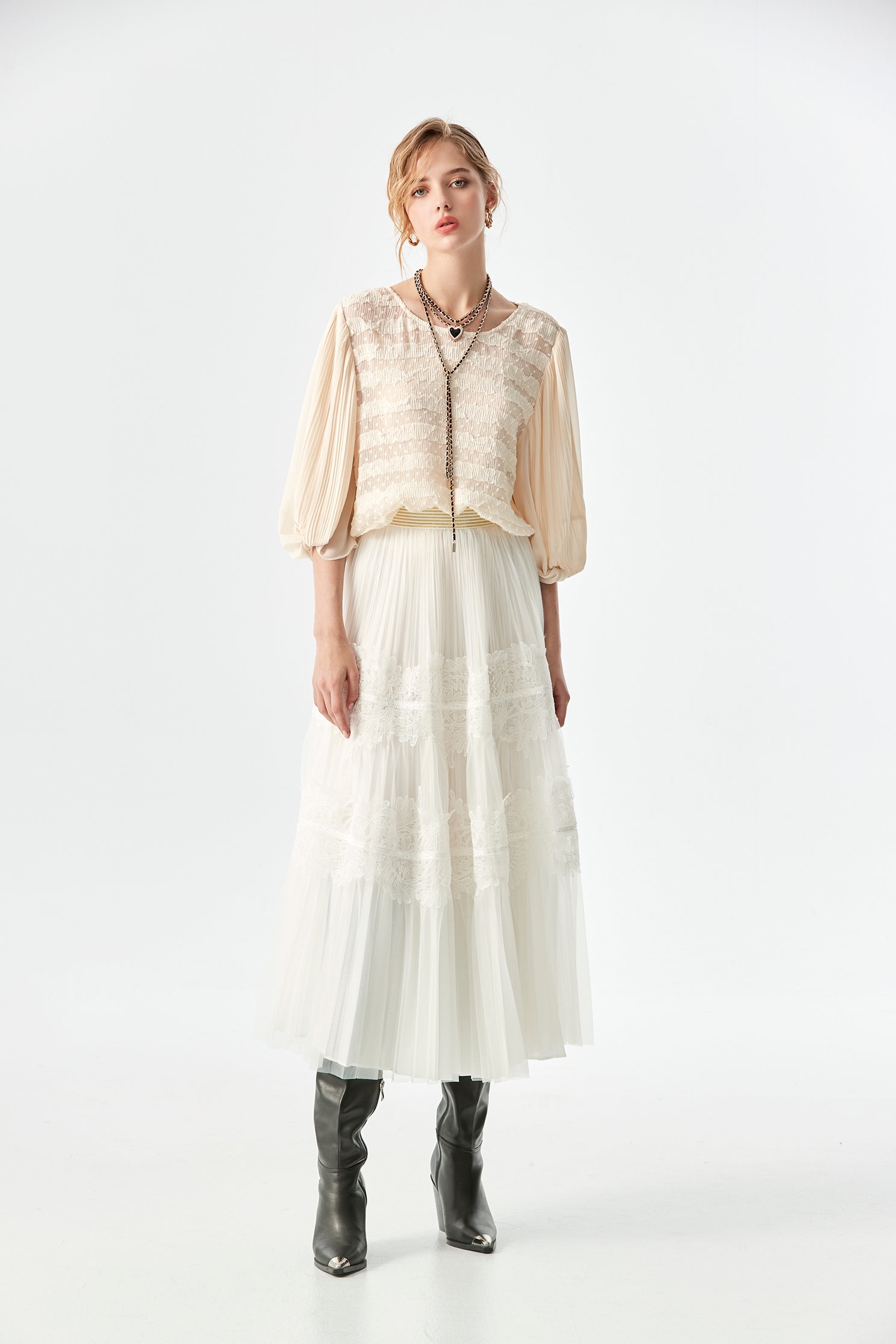 Pleated Ruffle Chiffon TopPleated Ruffle Chiffon Top,Tops,Under shirts,Season (AW) Look,Chiffon