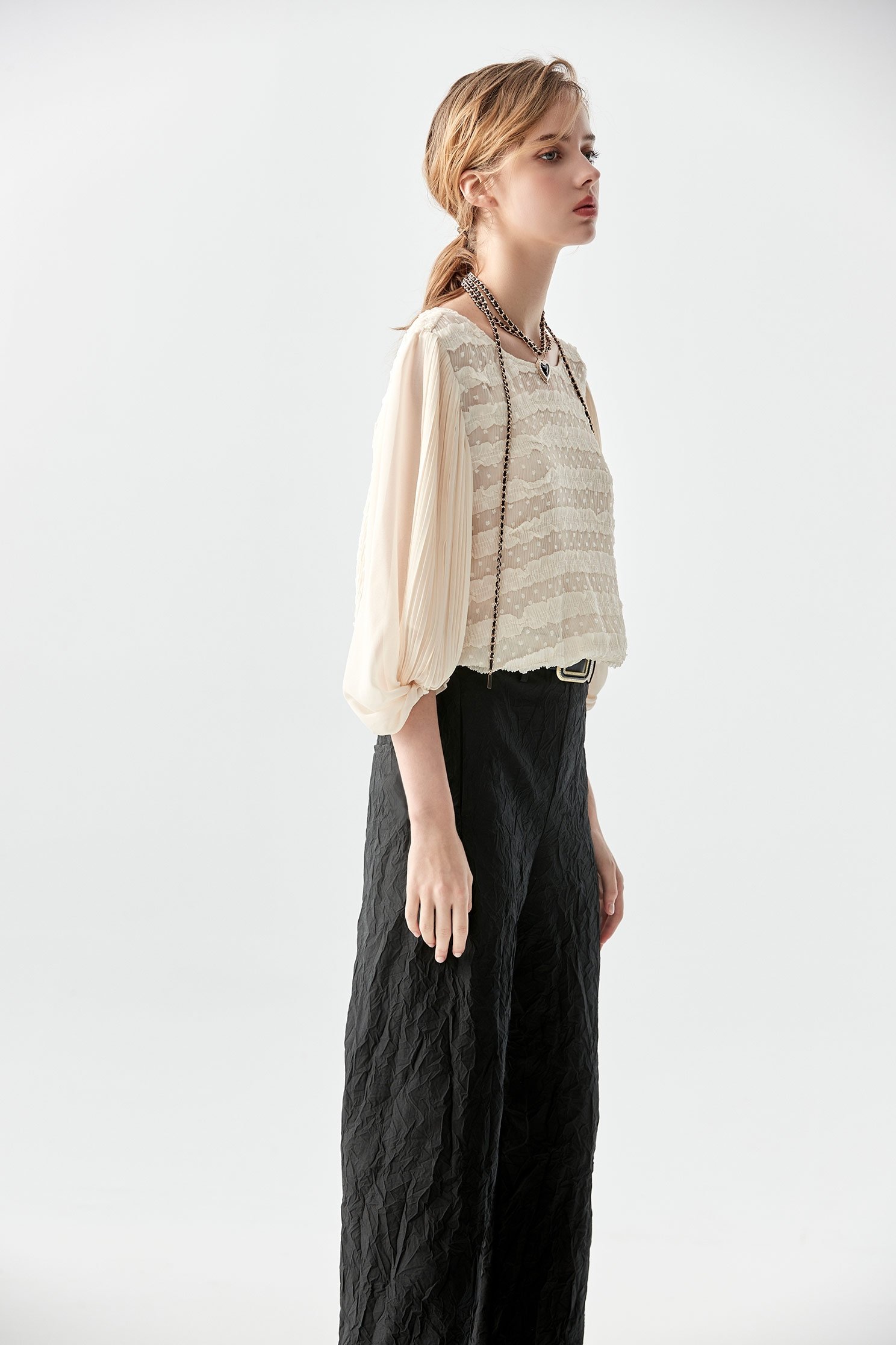 Pleated Ruffle Chiffon TopPleated Ruffle Chiffon Top,Tops,Under shirts,Season (AW) Look,Chiffon