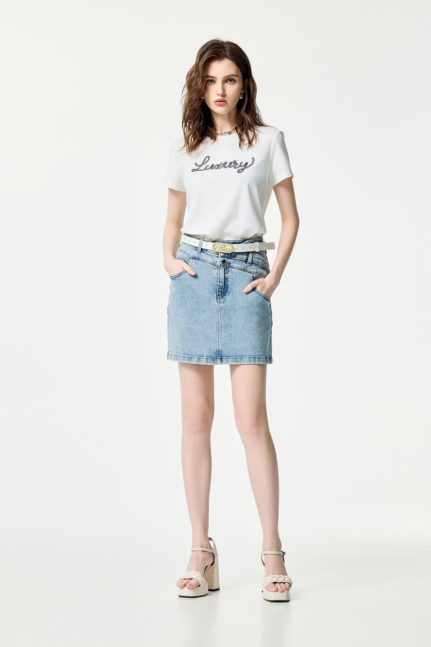 Front Slogan Short Sleeve TeeFront Slogan Short Sleeve Tee,T-shirts,Tops,Embroidered,Season (SS) Look,White tops