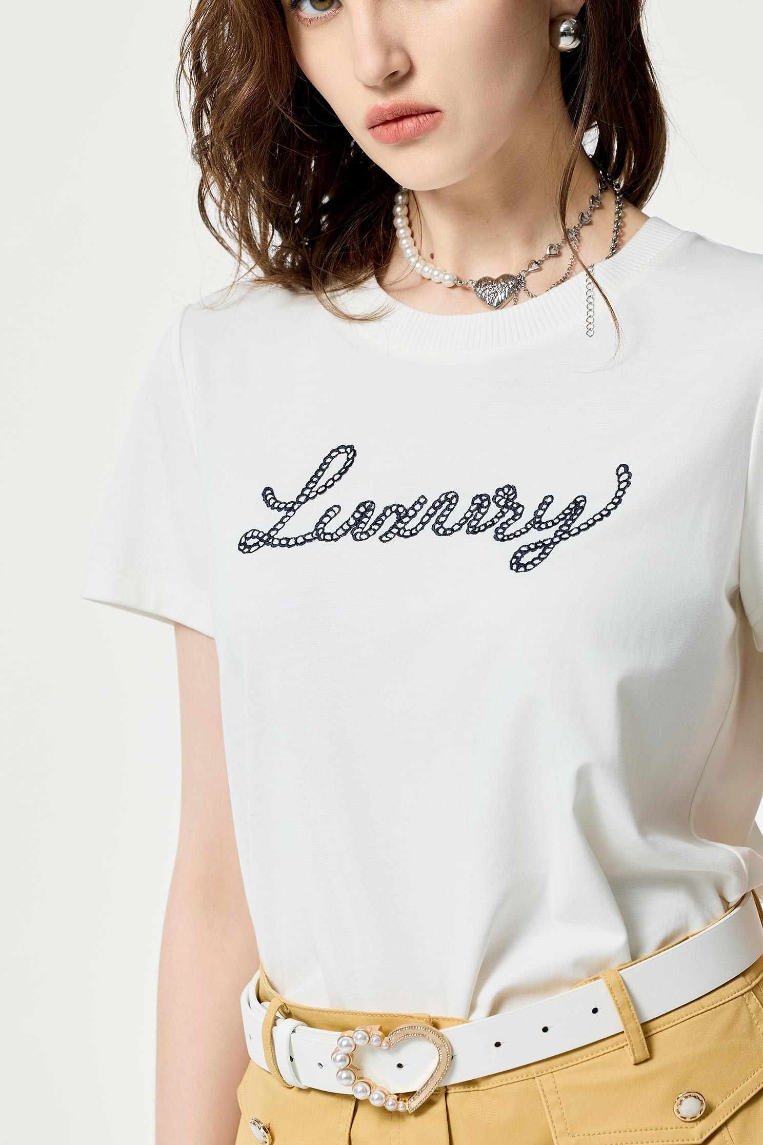 Front Slogan Short Sleeve TeeFront Slogan Short Sleeve Tee,T-shirts,Tops,Embroidered,Season (SS) Look,White tops