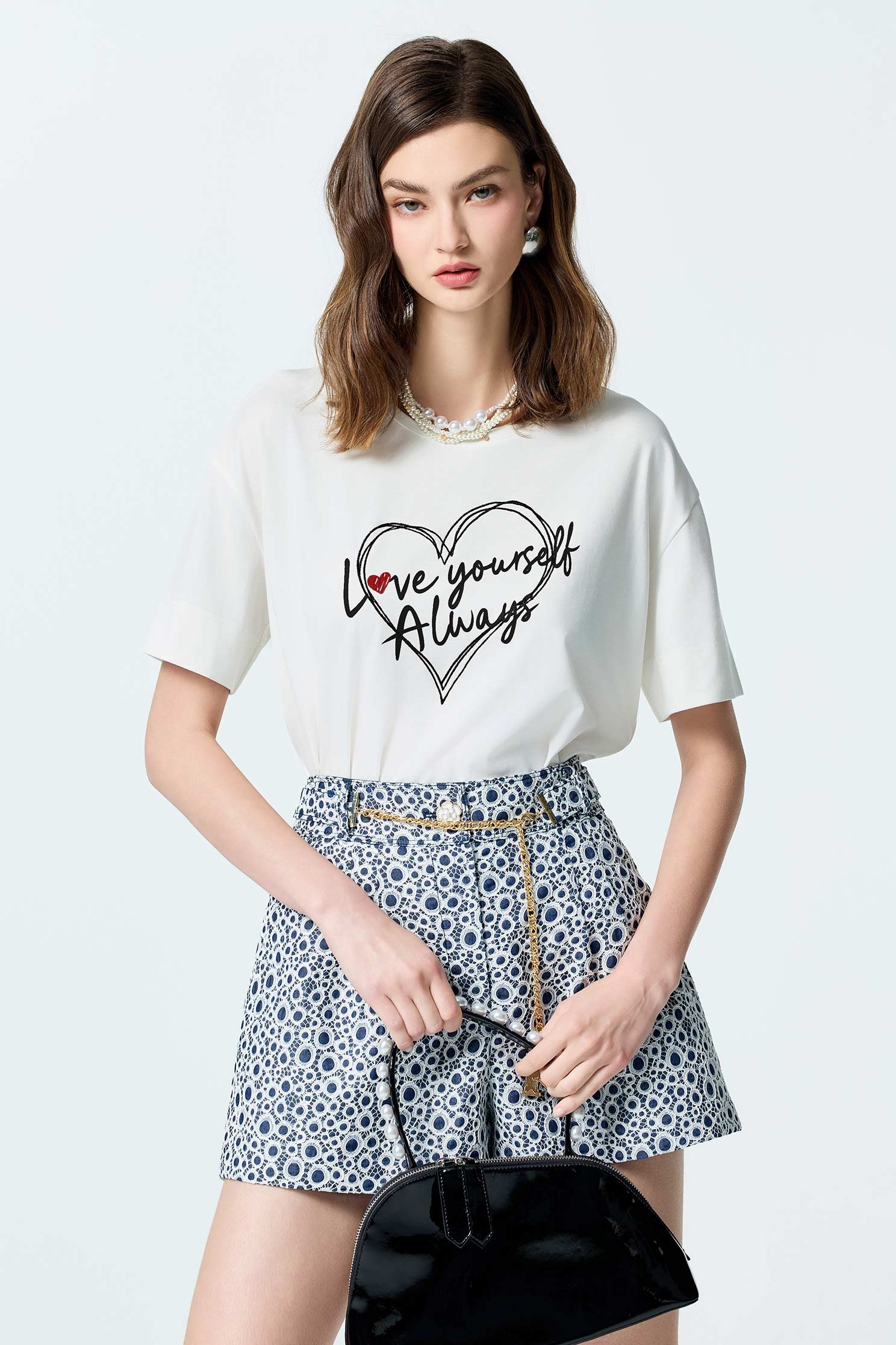 Front Slogan Drop Shoulder TeeFront Slogan Drop Shoulder Tee,Tops,Embroidered,Season (SS) Look,White tops,black tops