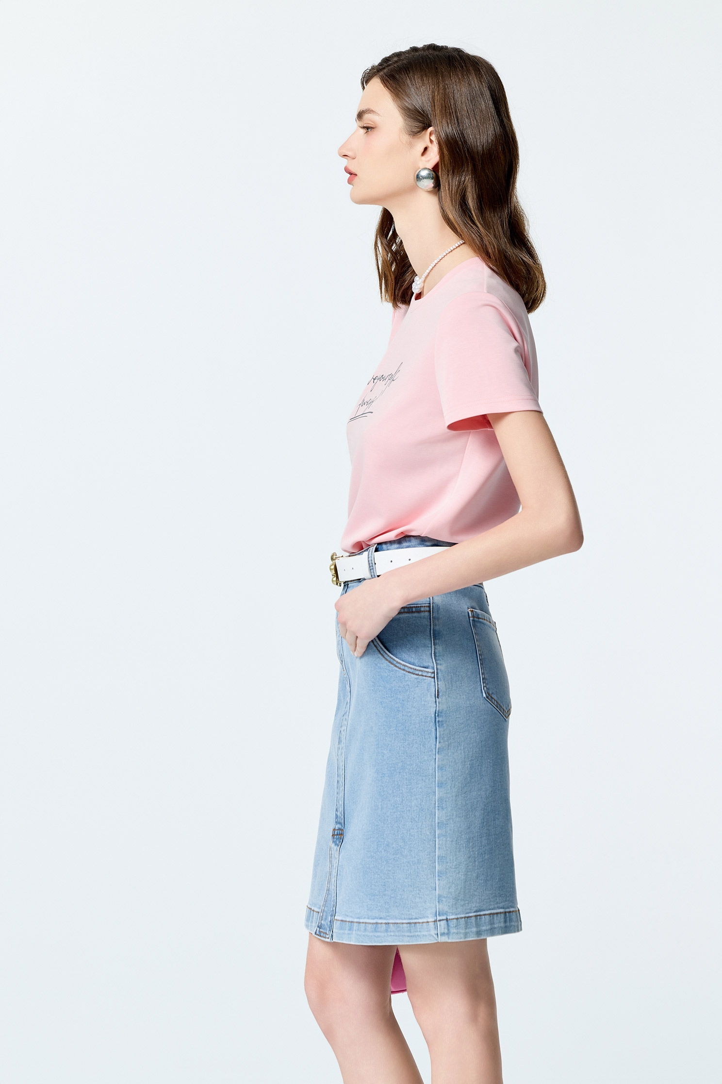 Front Slogan Basic TeeFront Slogan Basic Tee,T-shirts,Tops,Embroidered,Season (SS) Look,White tops