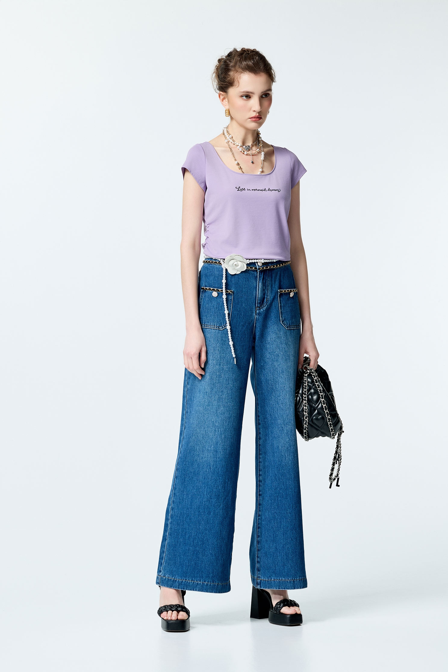Short Sleeve Shirring Detail TeeShort Sleeve Shirring Detail Tee,Tops,Season (SS) Look,White tops