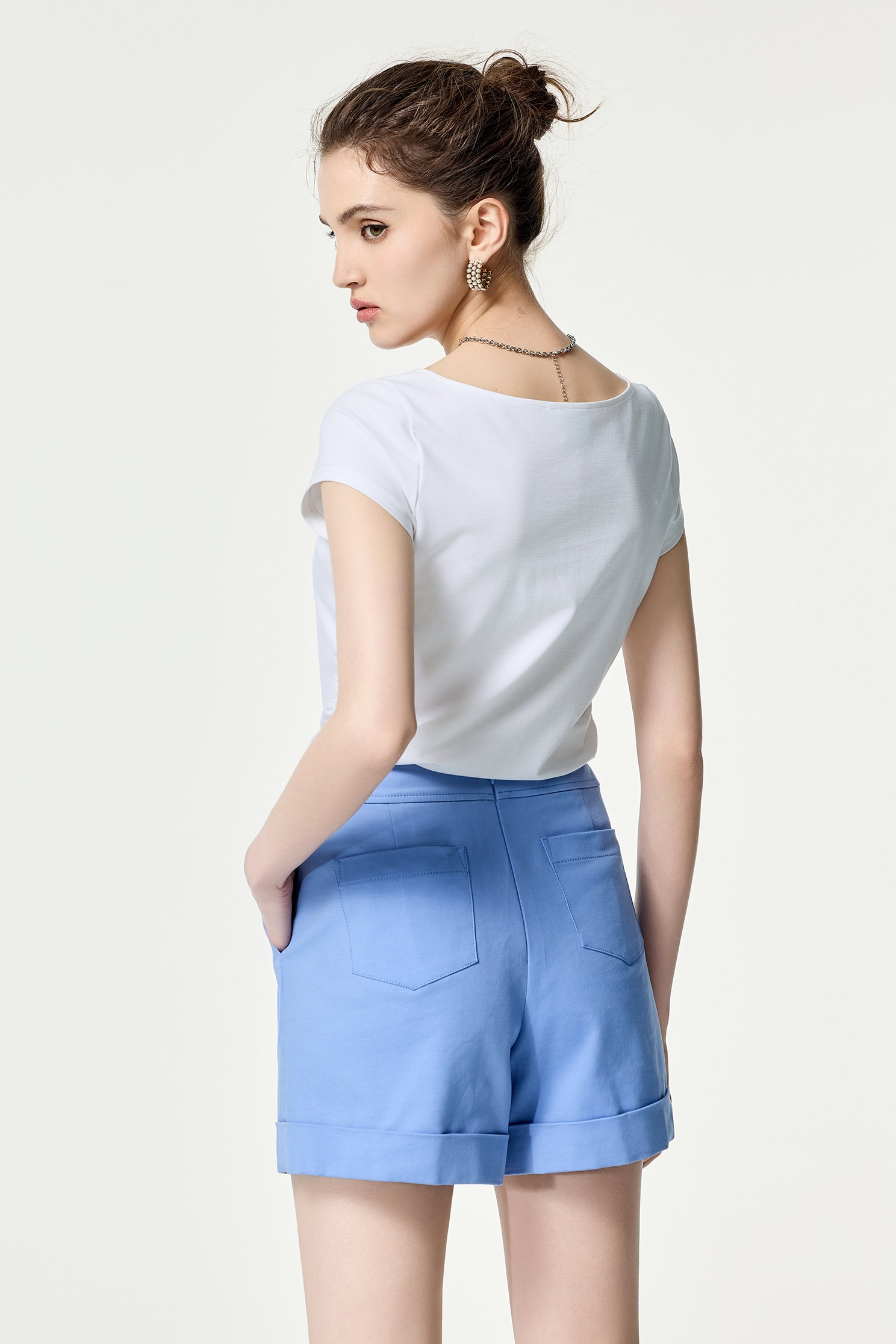 Short Sleeve Shirring Detail TeeShort Sleeve Shirring Detail Tee,Tops,Season (SS) Look,White tops