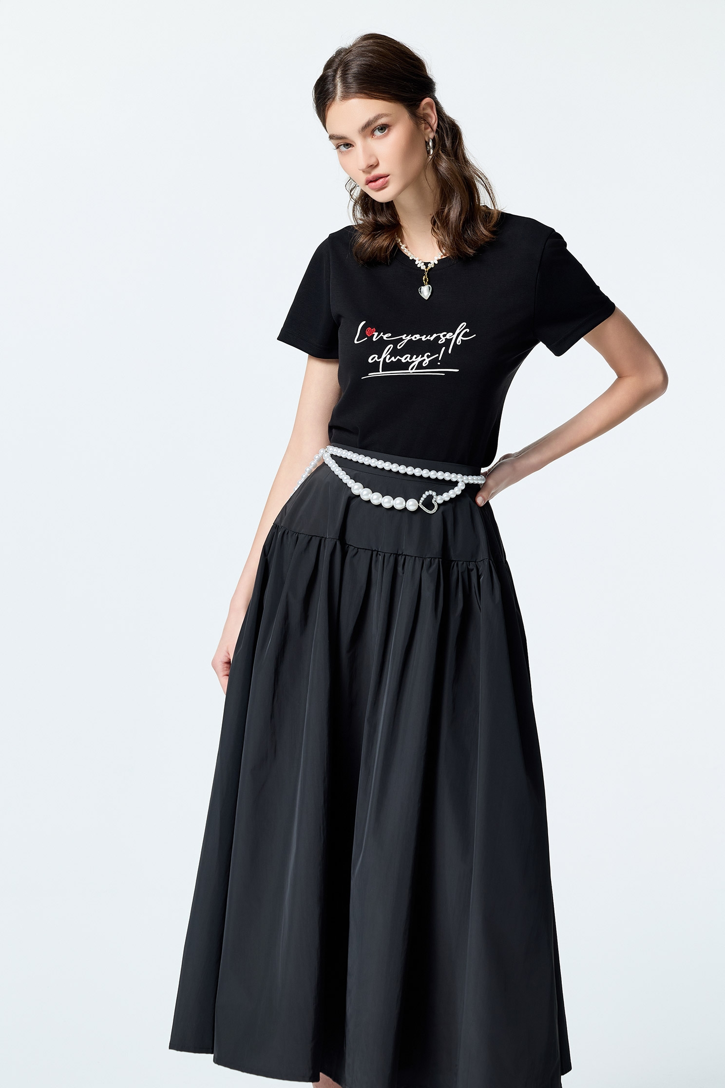 Front Slogan Basic TeeFront Slogan Basic Tee,T-shirts,Tops,Embroidered,Season (SS) Look,White tops
