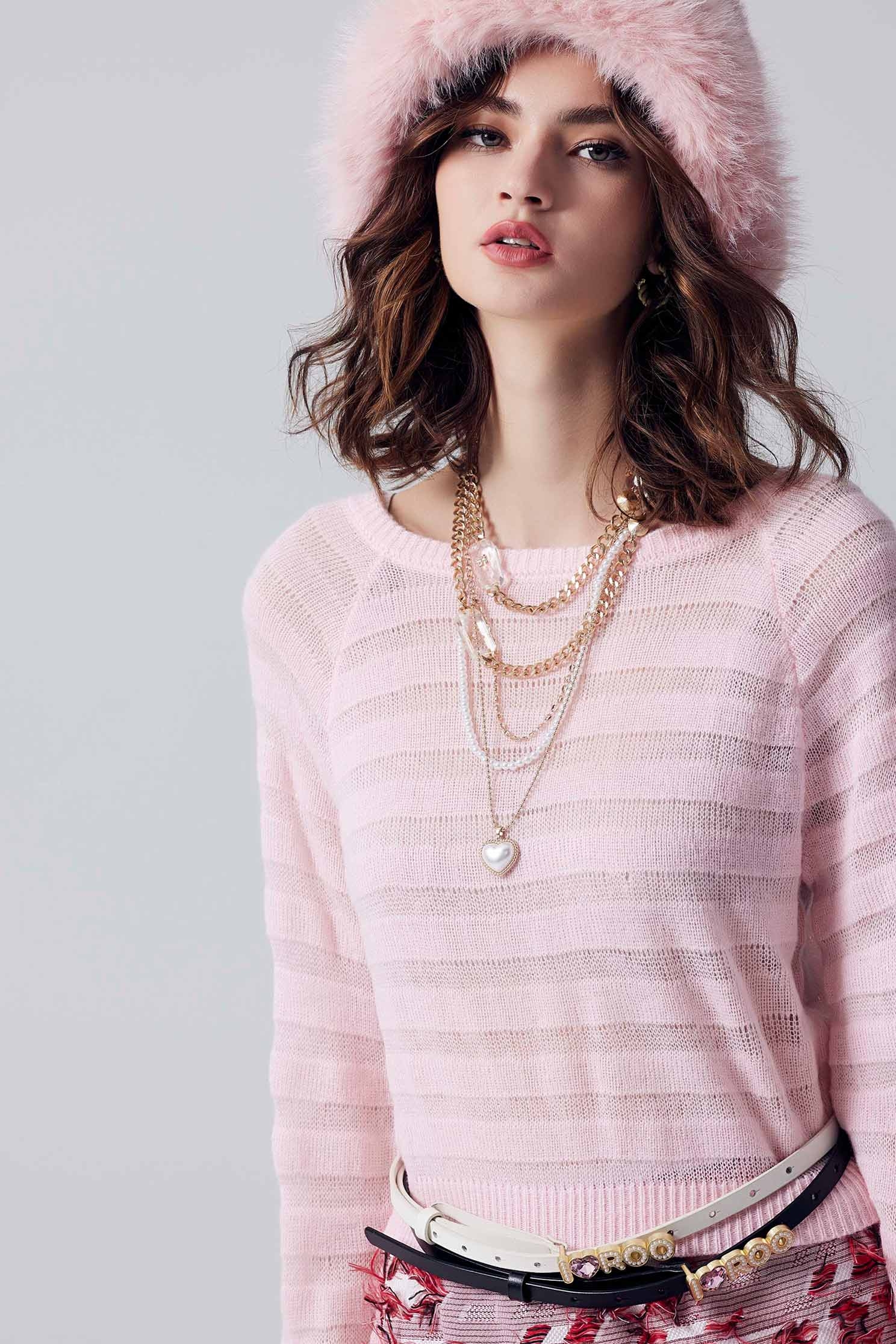 Long Sleeve Pink Knit TopLong Sleeve Pink Knit Top,Tops,Stripe,Season (AW) Look,Knitted,Knitted tops,Knitted tops