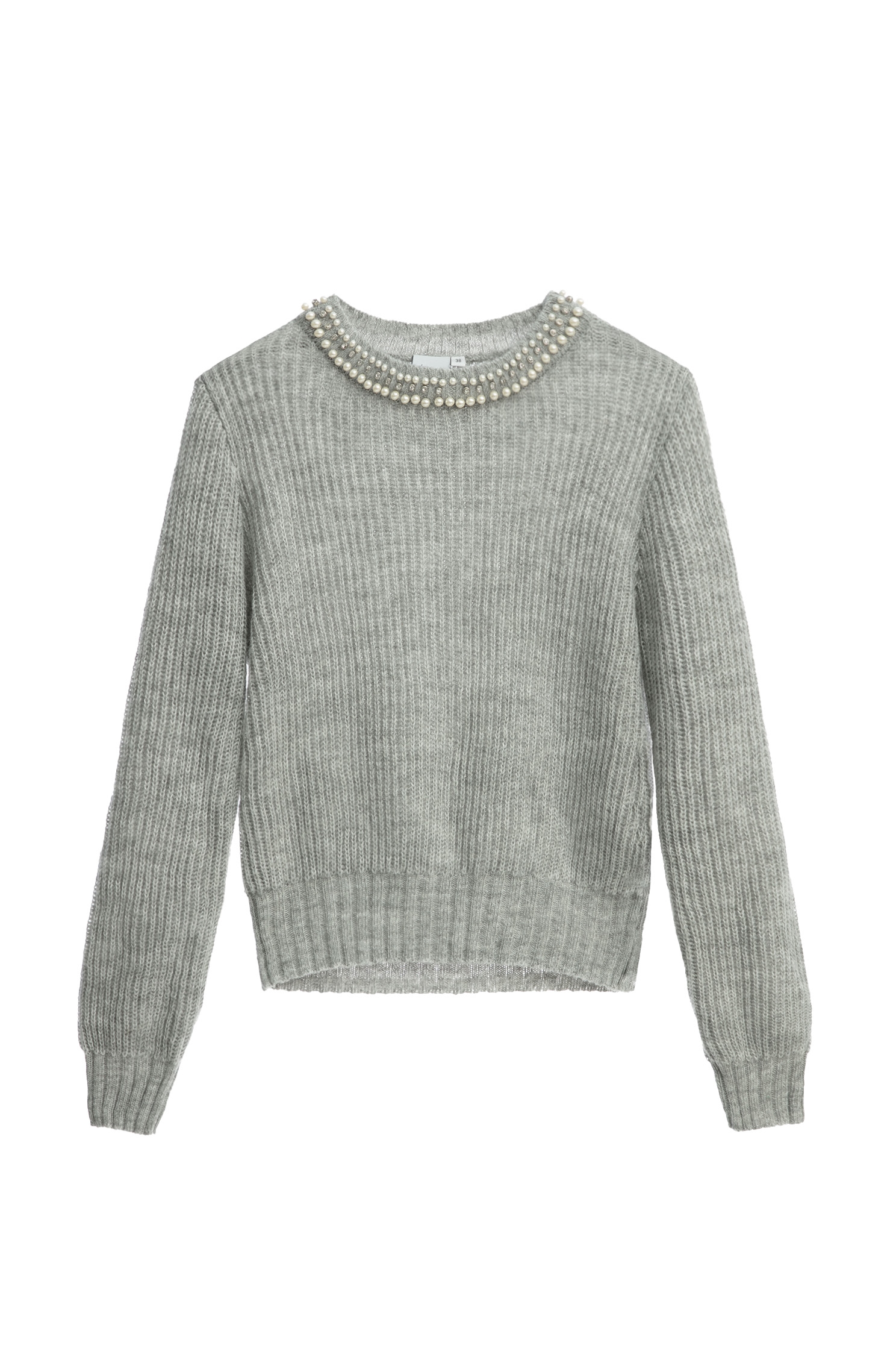 Grey Knit Top With Pearl AppliqueGrey Knit Top With Pearl Applique,Tops,pearl,Season (AW) Look,Knitted,Knitted tops,Knitted tops