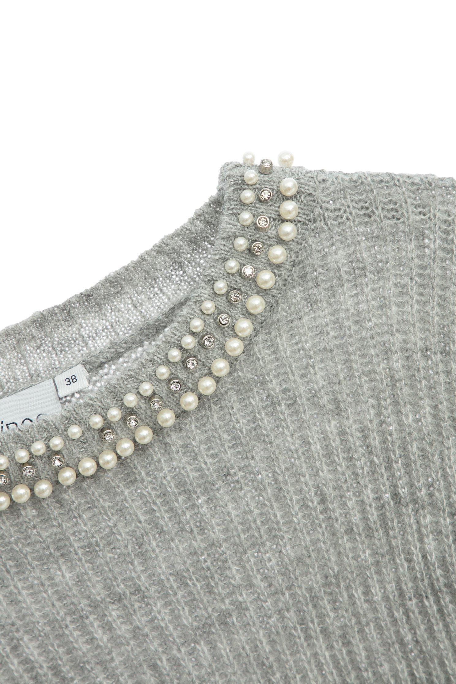 Grey Knit Top With Pearl AppliqueGrey Knit Top With Pearl Applique,Tops,pearl,Season (AW) Look,Knitted,Knitted tops,Knitted tops