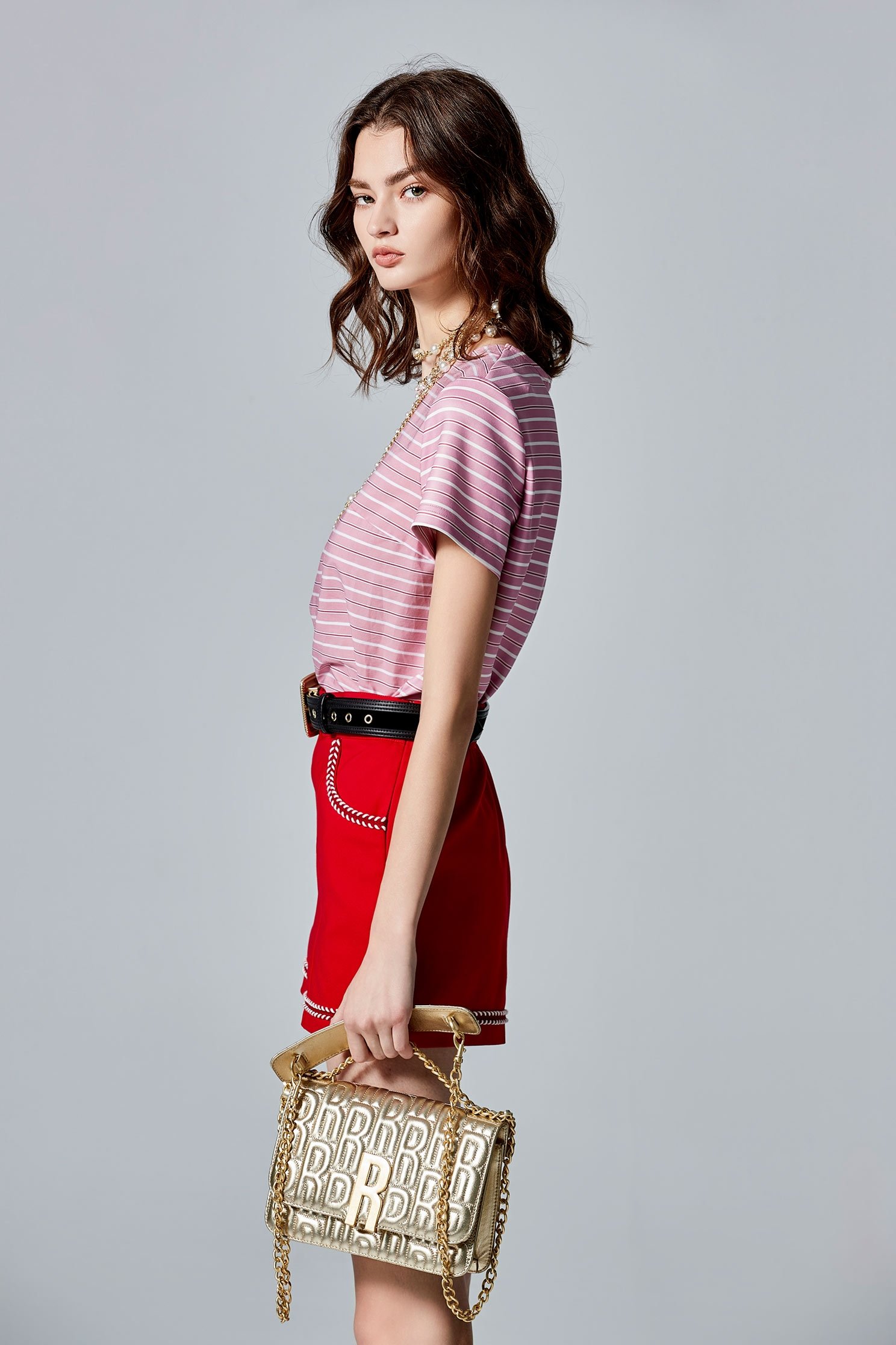 Stripe Print Short Sleeve Pink TopStripe Print Short Sleeve Pink Top,T-shirts,Tops,Stripe,Season (AW) Look