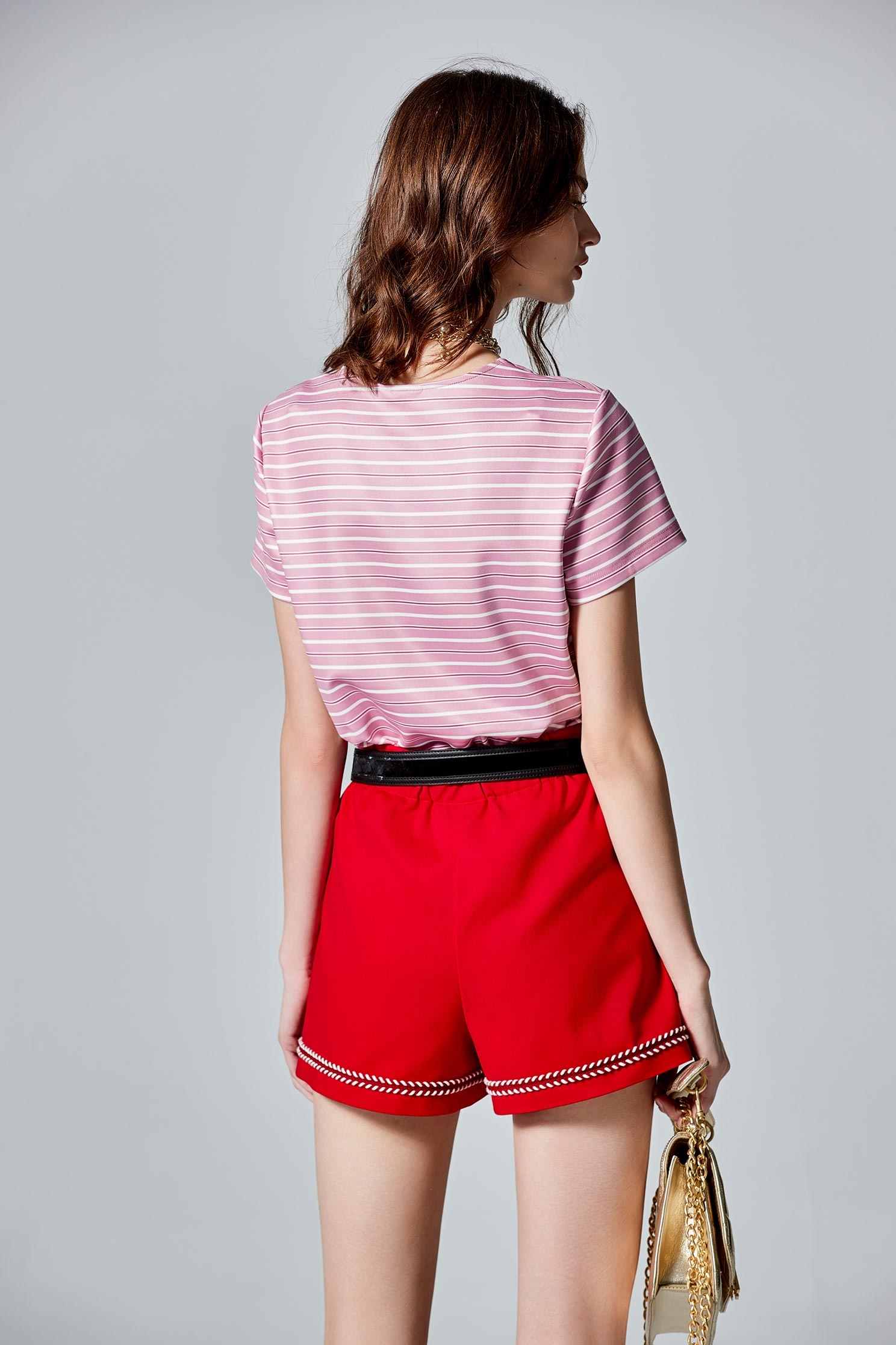 Stripe Print Short Sleeve Pink TopStripe Print Short Sleeve Pink Top,T-shirts,Tops,Stripe,Season (AW) Look