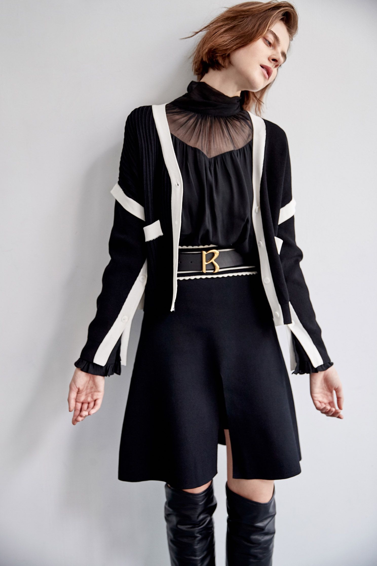 High Neck Collar Chiffon TopTranslucent stand-up collar tied top,Outfit of the Day,Tops,Rayon,Season (AW) Look,black tops