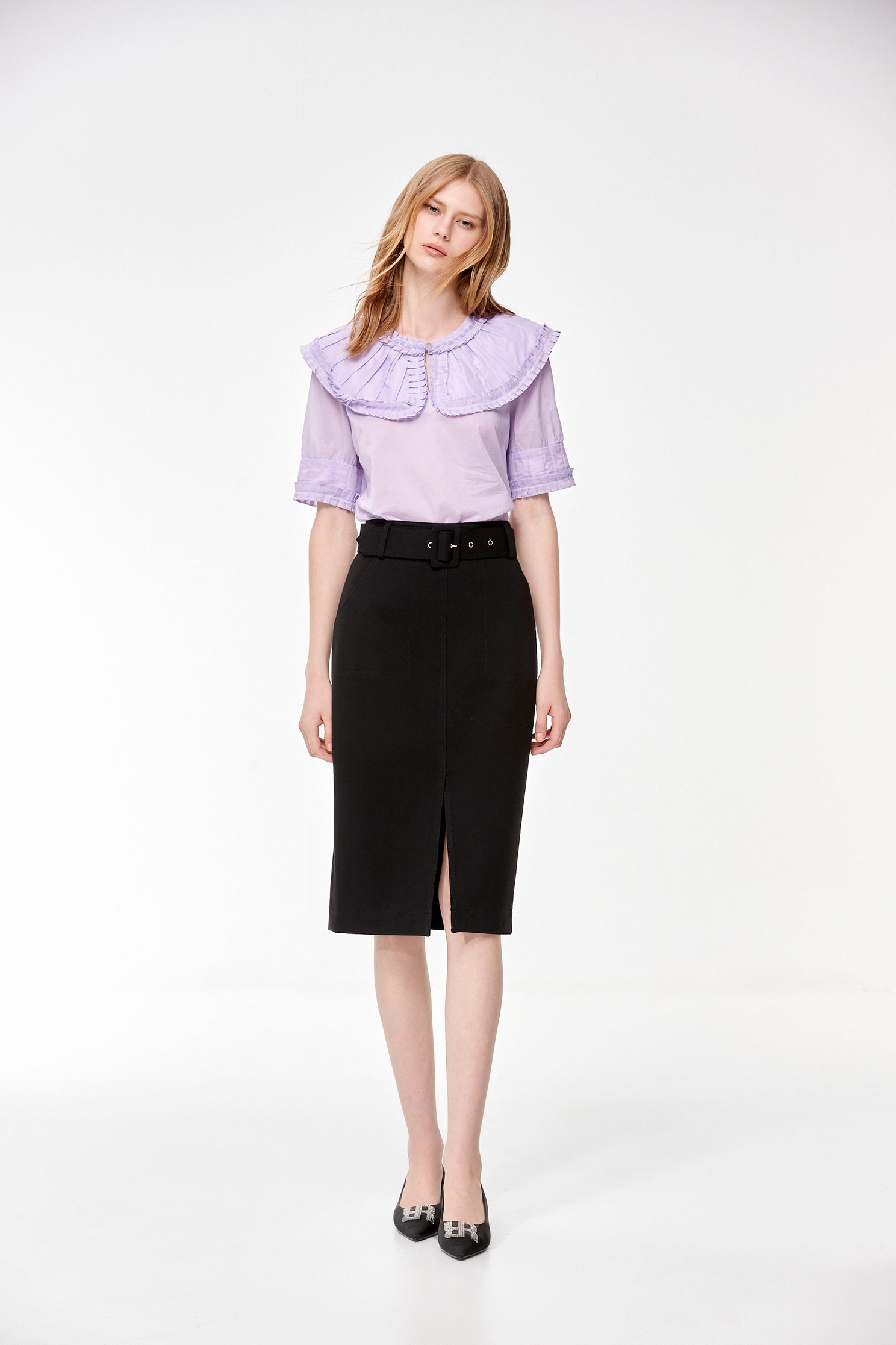 Wide Peter Pan Collar Purple TopWide Peter Pan Collar Purple Top,Tops,Season (SS) Look,Cotton