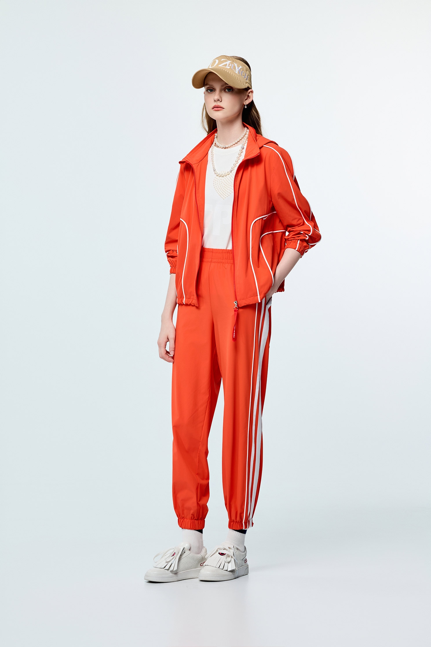 Contrast Trim Detail Sun Protection Collagen JacketSunset Coral Color Collagen Jacket,COZY PUNCH,Jackets,Outerwear,Season (SS) Look,Hoodie jackets