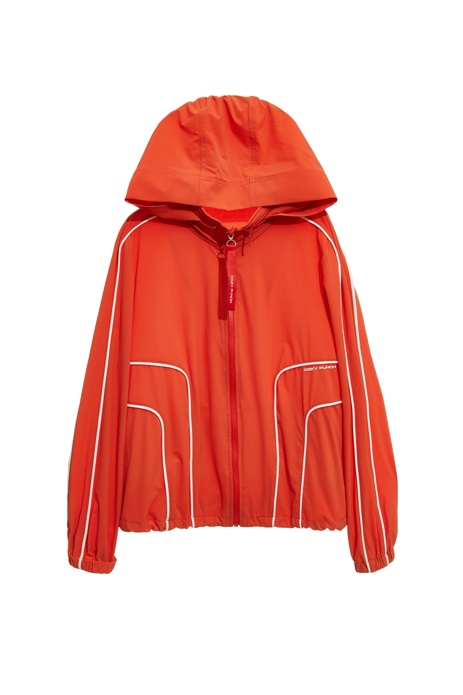 Contrast Trim Detail Sun Protection Collagen JacketSunset Coral Color Collagen Jacket,COZY PUNCH,Jackets,Outerwear,Season (SS) Look,Hoodie jackets