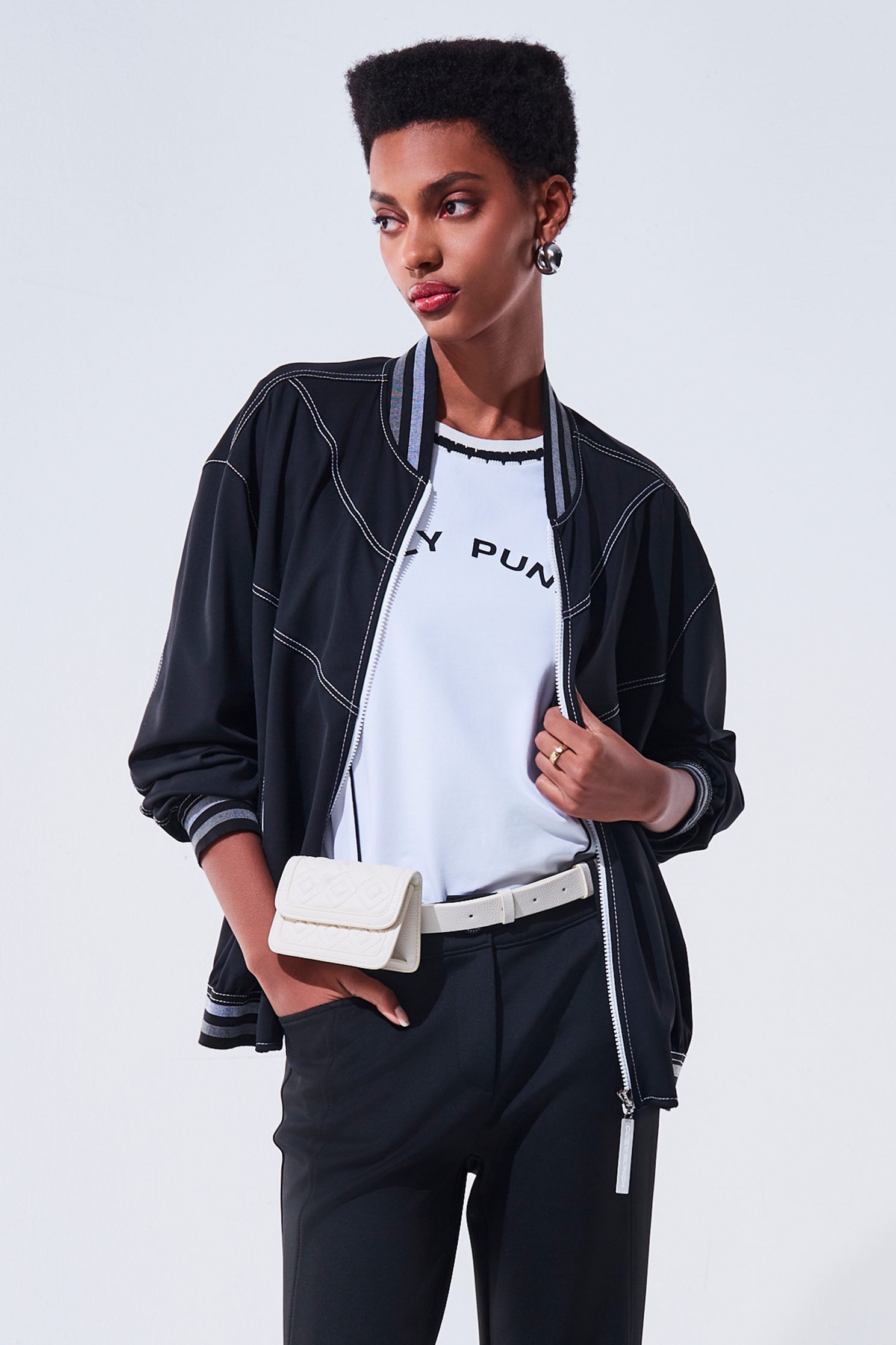 Ribbed Trim Collar Baseball JacketRibbed Trim Collar Baseball Jacket,Jackets,Outerwear,Season (AW) Look