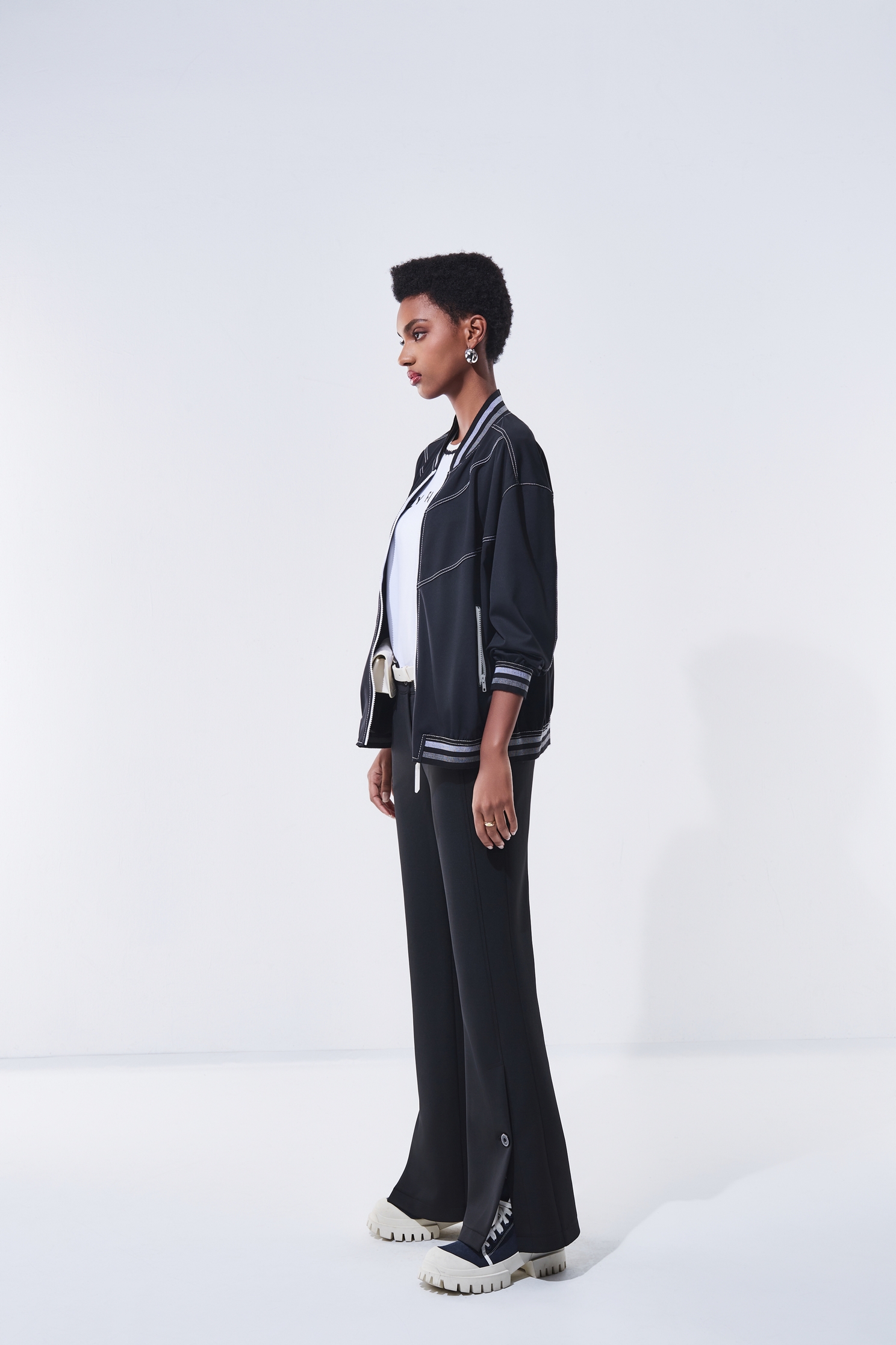 Ribbed Trim Collar Baseball JacketRibbed Trim Collar Baseball Jacket,Jackets,Outerwear,Season (AW) Look