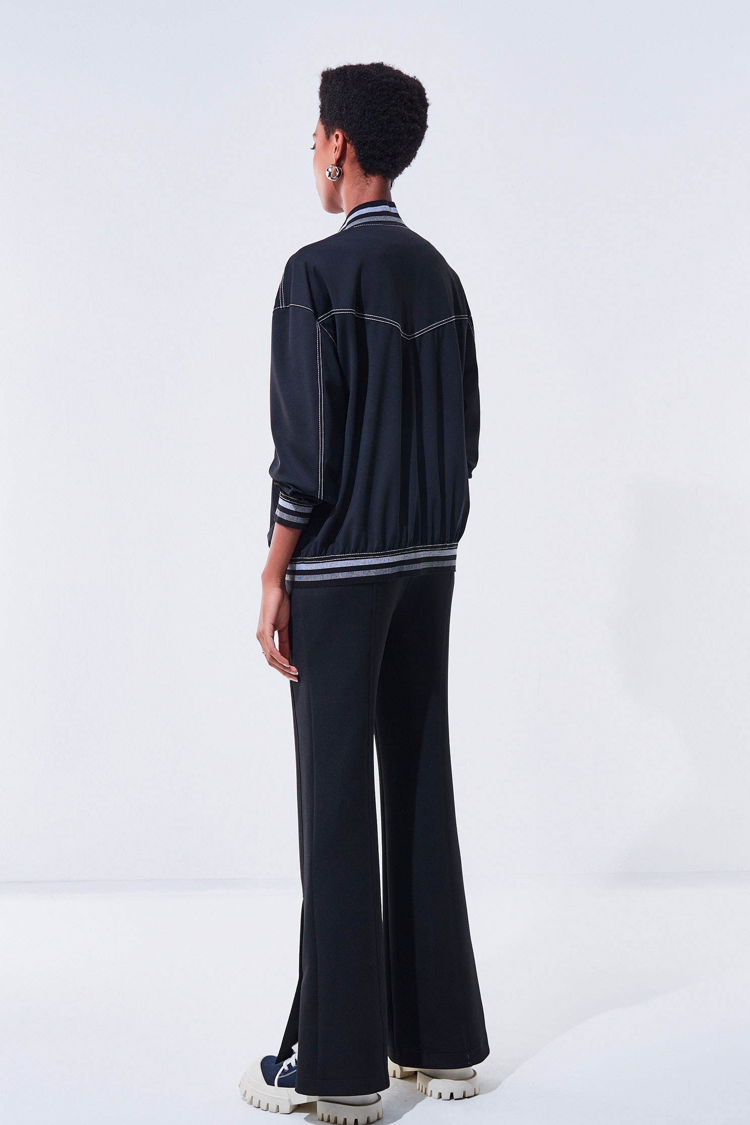 Ribbed Trim Collar Baseball JacketRibbed Trim Collar Baseball Jacket,Jackets,Outerwear,Season (AW) Look