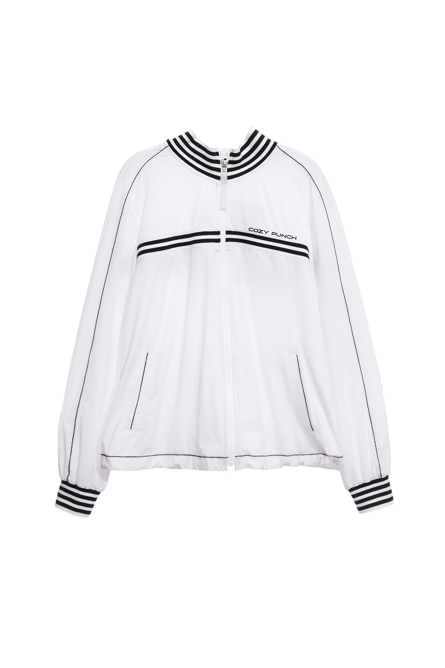 Contrast Rib Detail Sun Protection Collagen JacketOptical White Collagen Ribbed Detail Jacket,COZY PUNCH,Jackets,Outerwear,Season (SS) Look,White outerwear