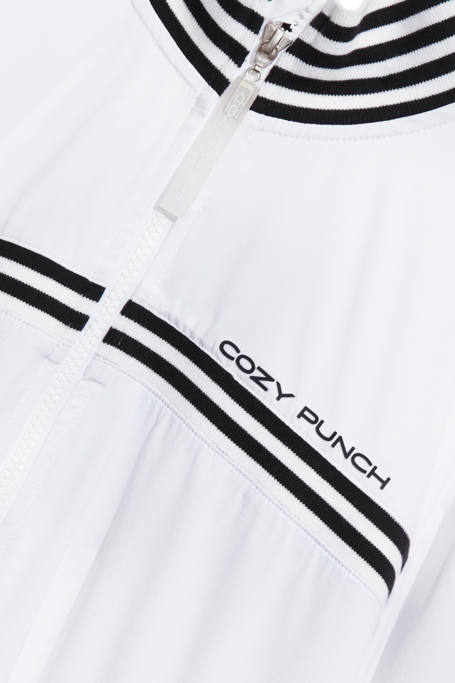 Contrast Rib Detail Sun Protection Collagen JacketOptical White Collagen Ribbed Detail Jacket,COZY PUNCH,Jackets,Outerwear,Season (SS) Look,White outerwear