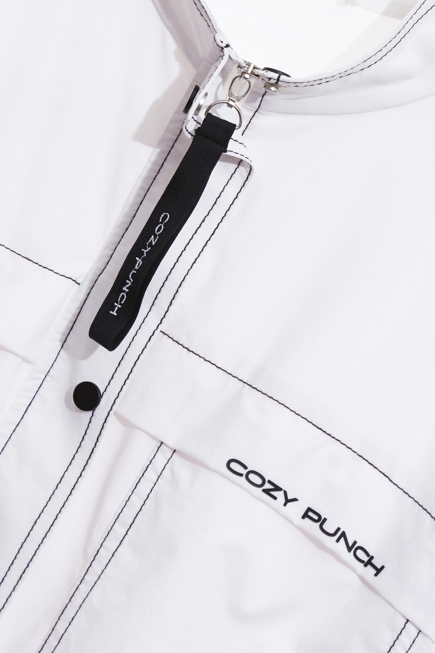 Contrast Stitch Sun Protection Collagen JacketOptical White Collagen Jacket,COZY PUNCH,Jackets,Outerwear,Season (SS) Look,White outerwear