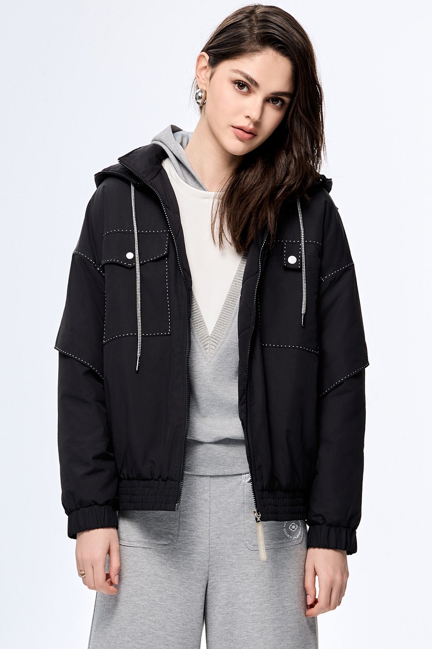 Embroidered Thread Warm JacketEmbroidered Thread Warm Jacket,Jackets,Embroidered,Outerwear,Season (AW) Look,Black outerwear