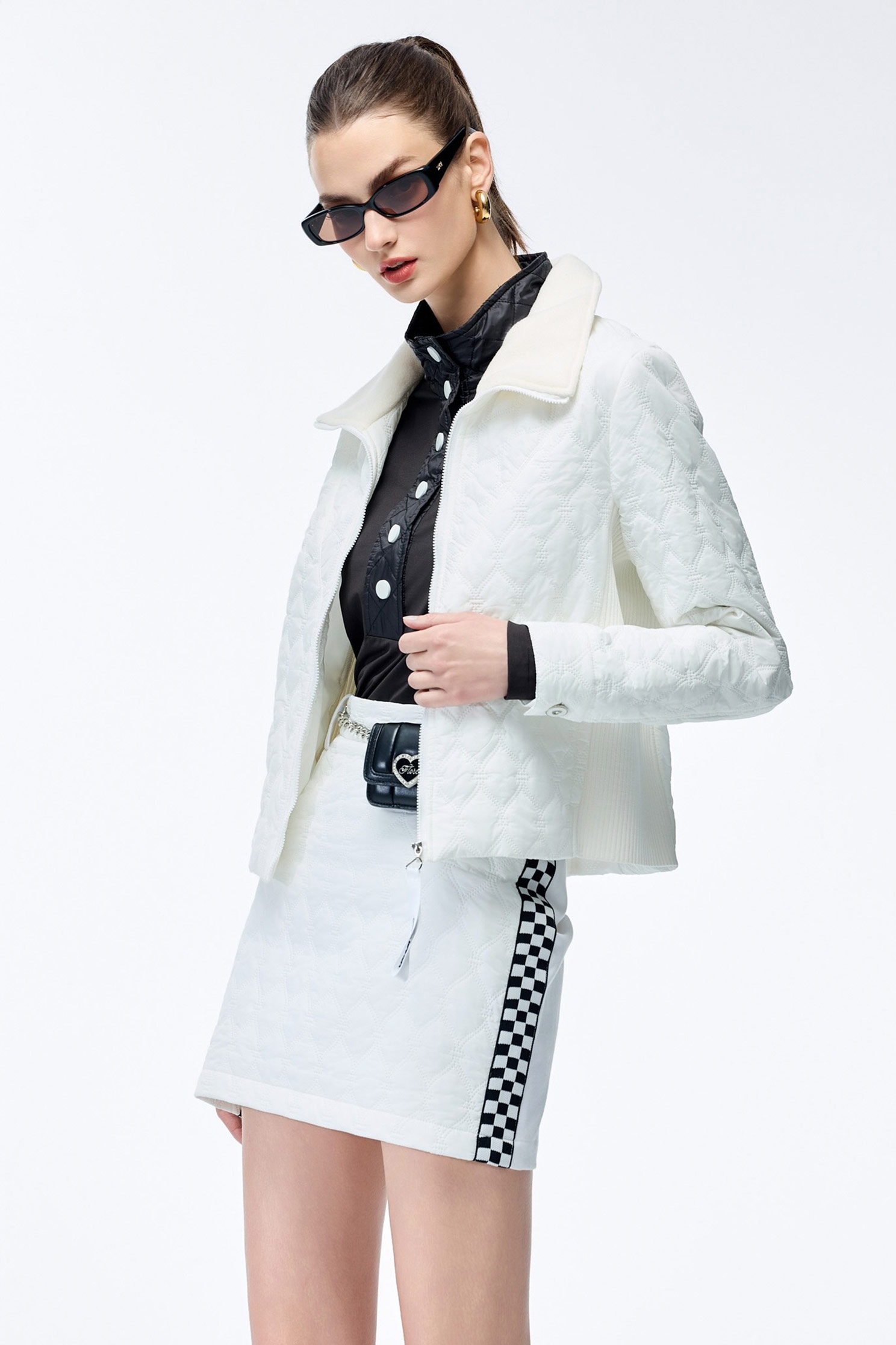 Optical White Quilted Insulated JacketDiamond pattern casual jacket,Jackets,Outerwear,White outerwear,Season (AW) Look