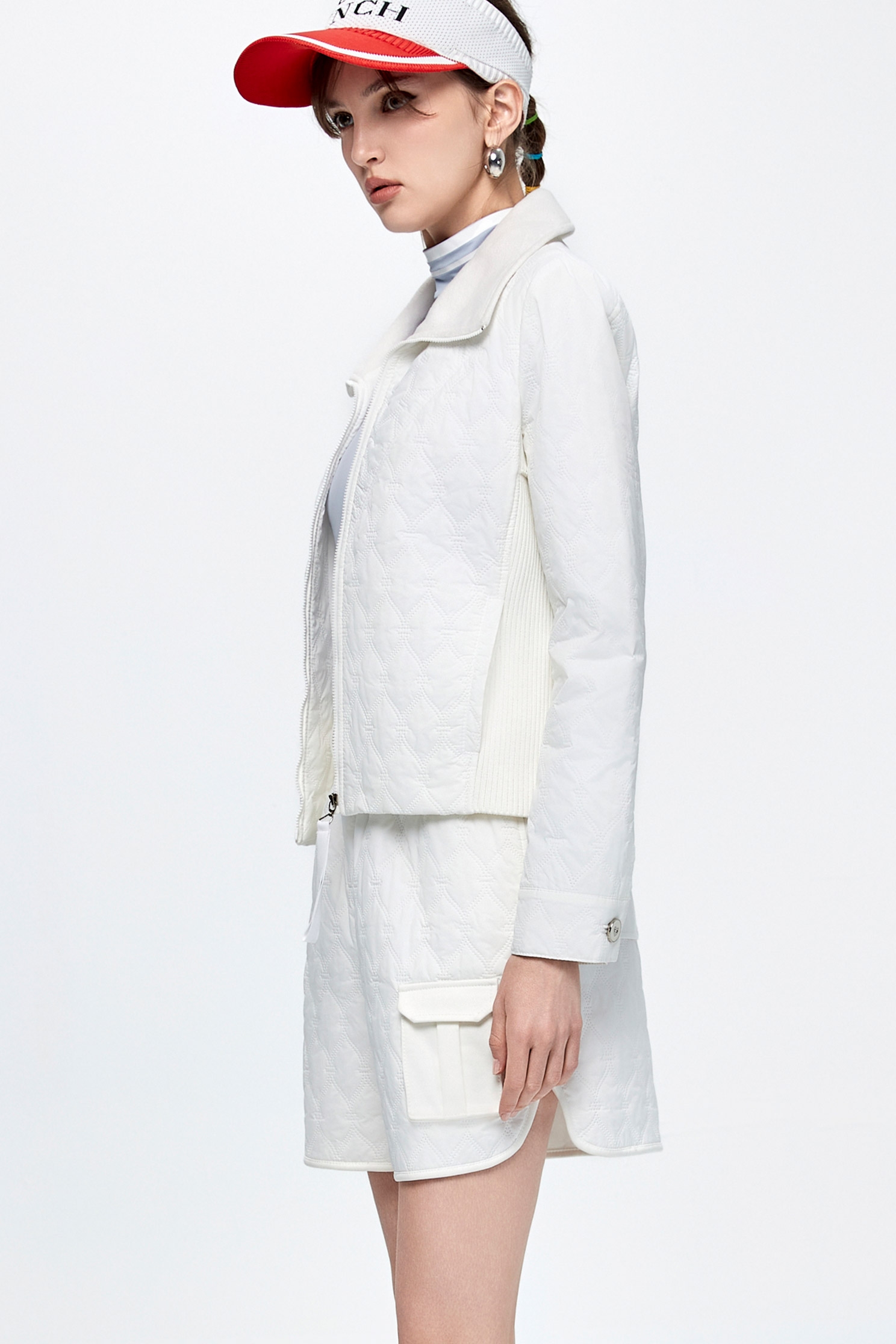 Optical White Quilted Insulated JacketDiamond pattern casual jacket,Jackets,Outerwear,White outerwear,Season (AW) Look
